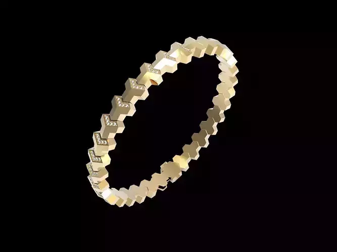 Armored Cube Illusioned Single row Bracelet with diamond 3D print model