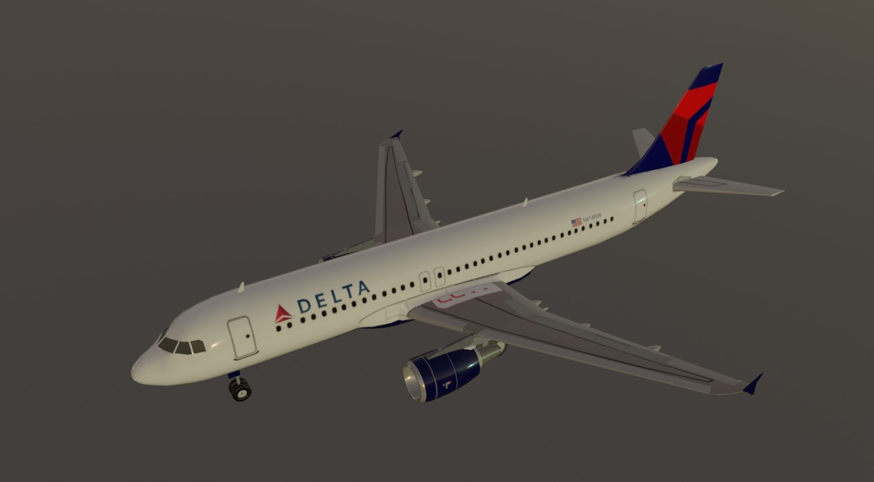Delta airlines airbus a320-214 low poly 3D Model Low-poly 3D model_1