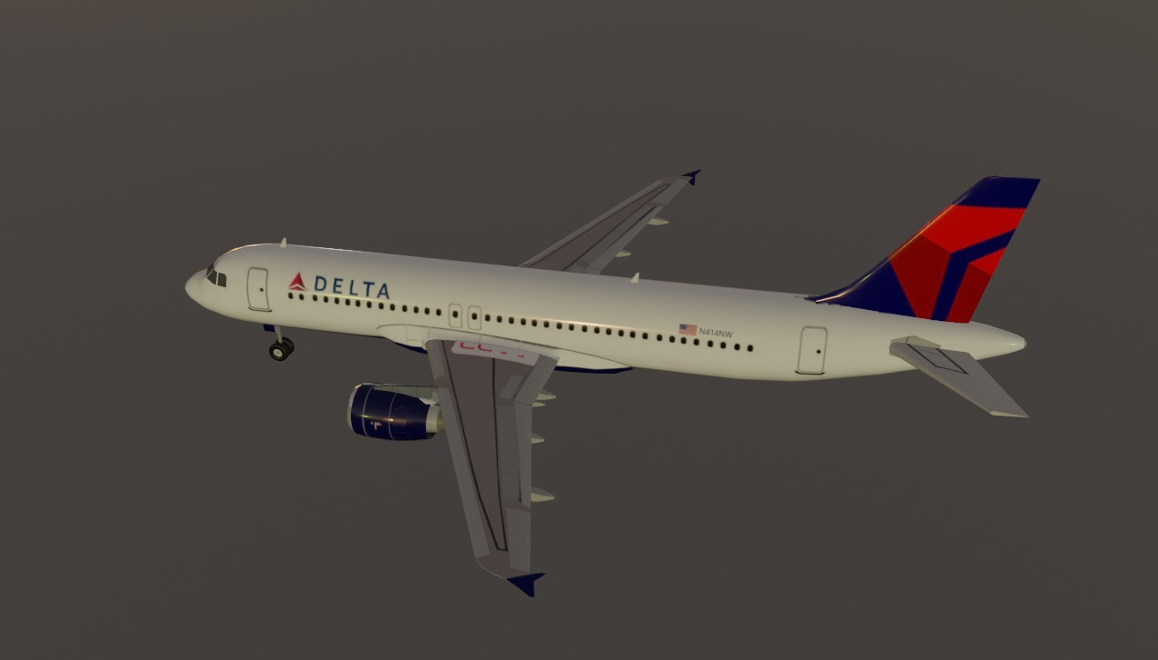 Delta airlines airbus a320-214 low poly 3D Model Low-poly 3D model_3