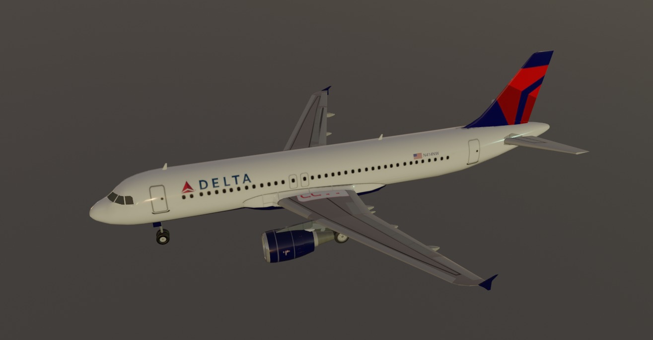 Delta airlines airbus a320-214 low poly 3D Model Low-poly 3D model_2