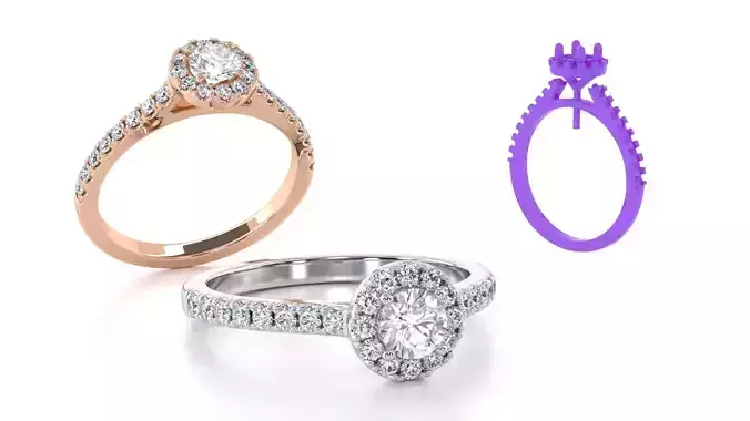 Halo Engagement Ring Side stones