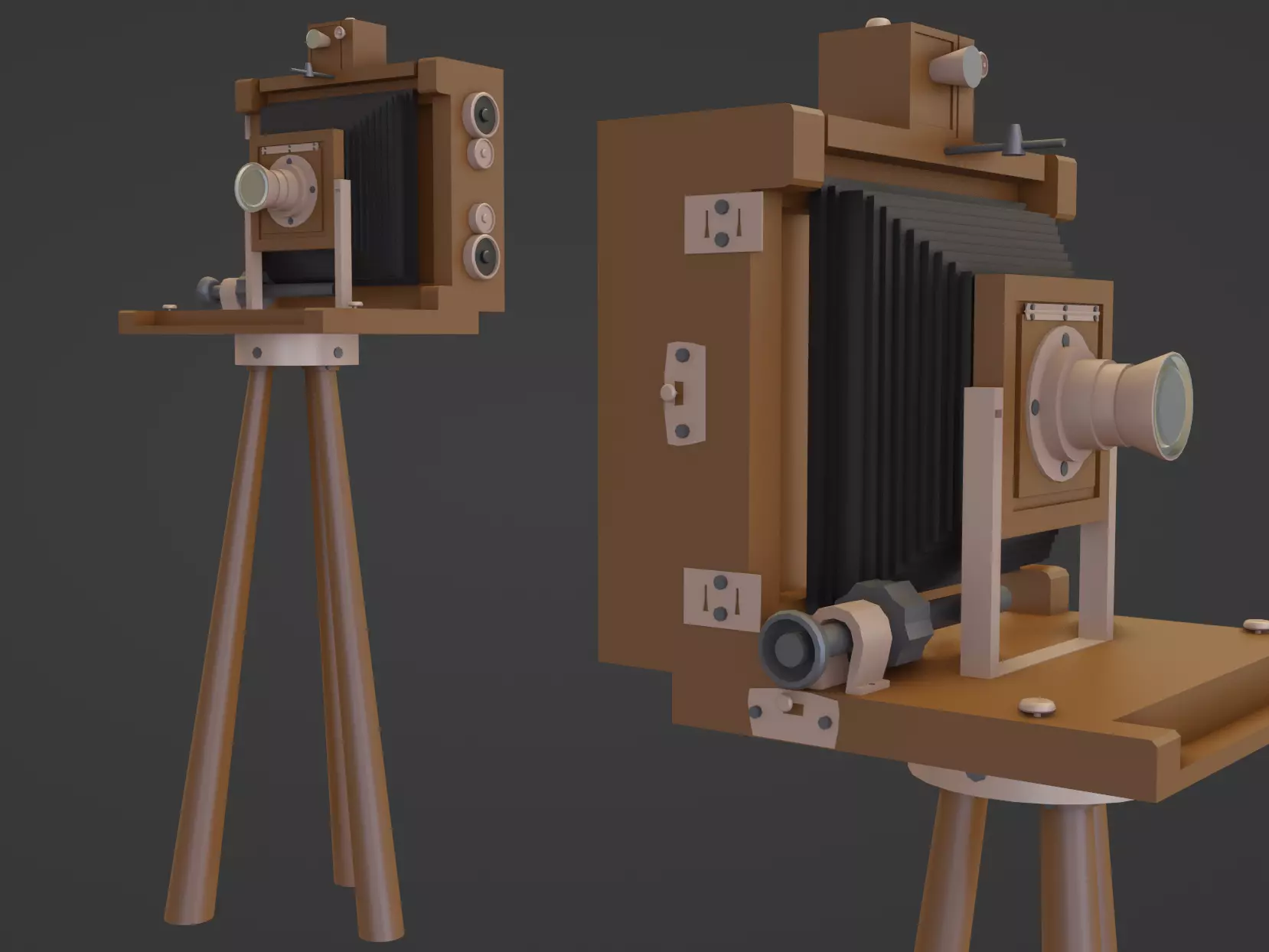 Vintage wood camera Low-poly 3D model