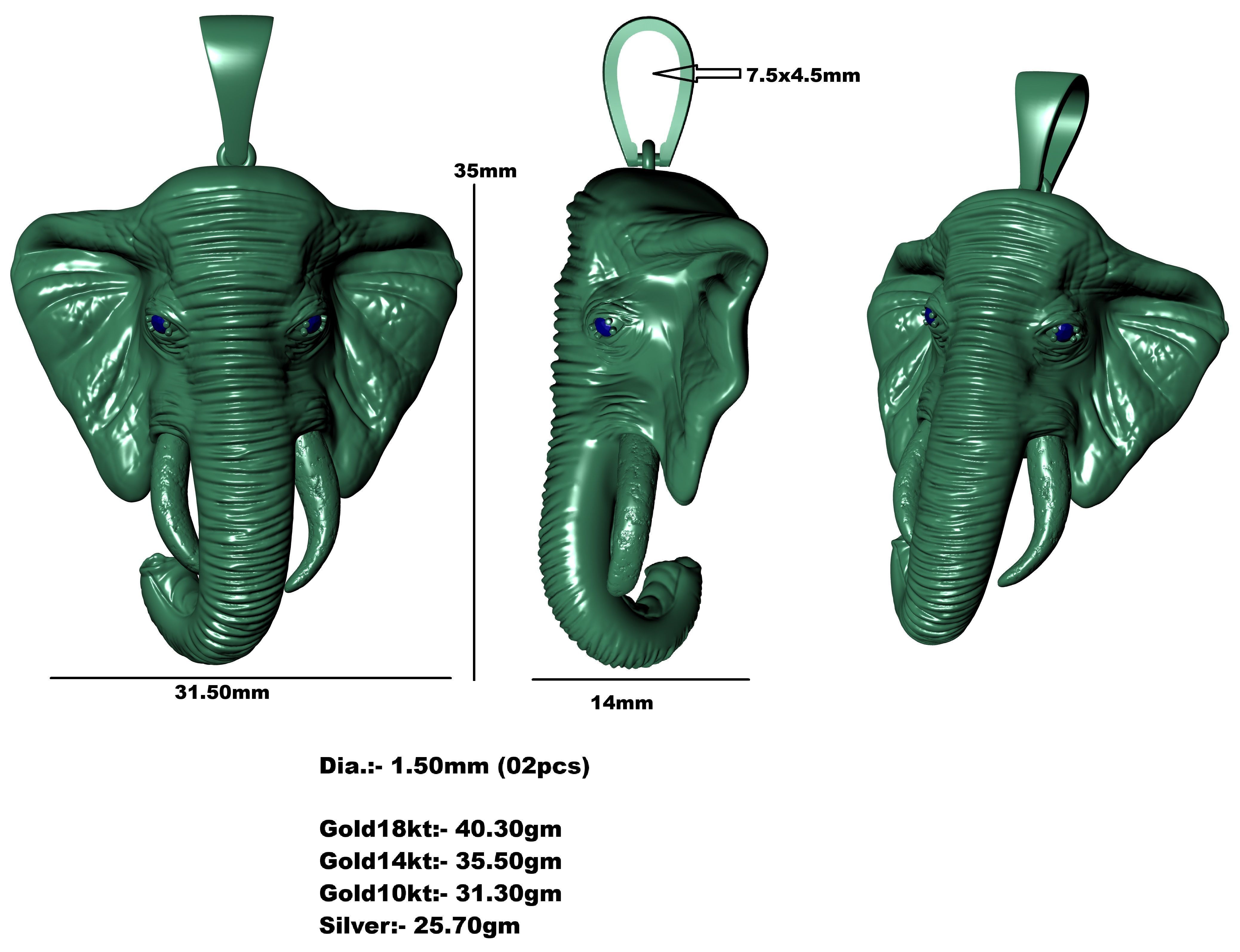 Elephant Head Pendant 3D print model_3