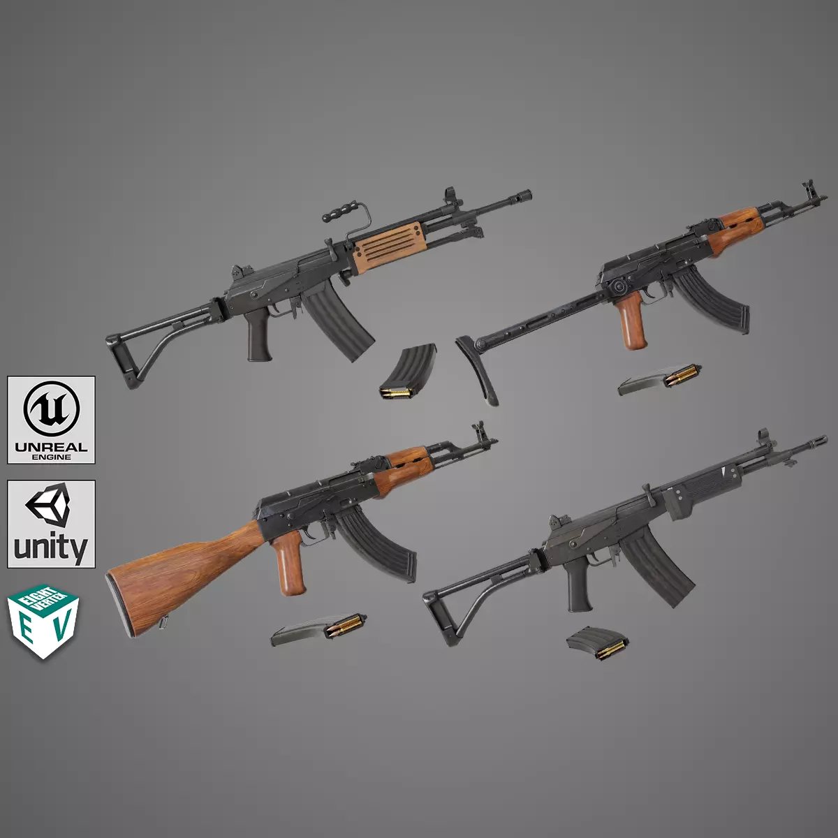 4 Assault Rifle All PBR Unity UE Textures Included 3D Model Collection_0