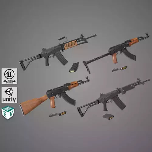 4 Assault Rifle All PBR Unity UE Textures Included 3D Model Collection