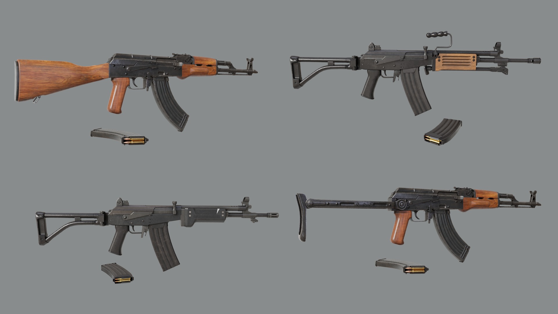 4 Assault Rifle All PBR Unity UE Textures Included 3D Model Collection_1