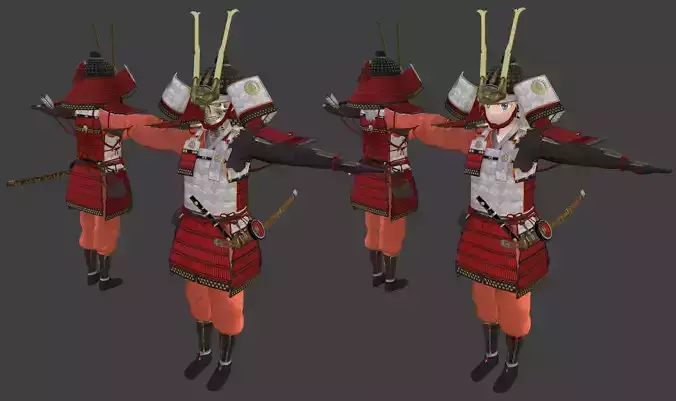 Oyoroi and skeletons and anime style human Low-poly 3D model