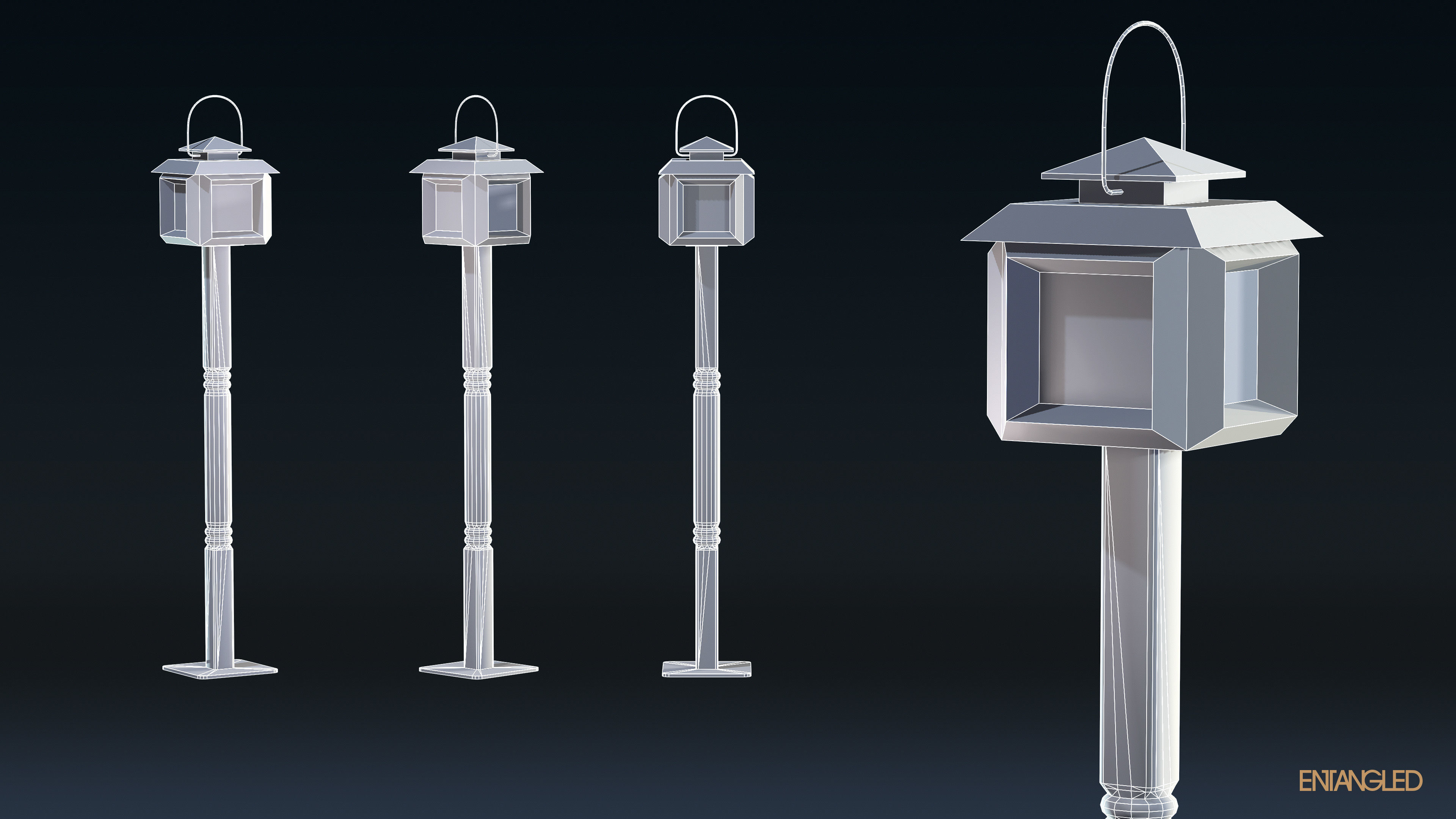 Asian Street Lights Set Low-poly 3D model_17