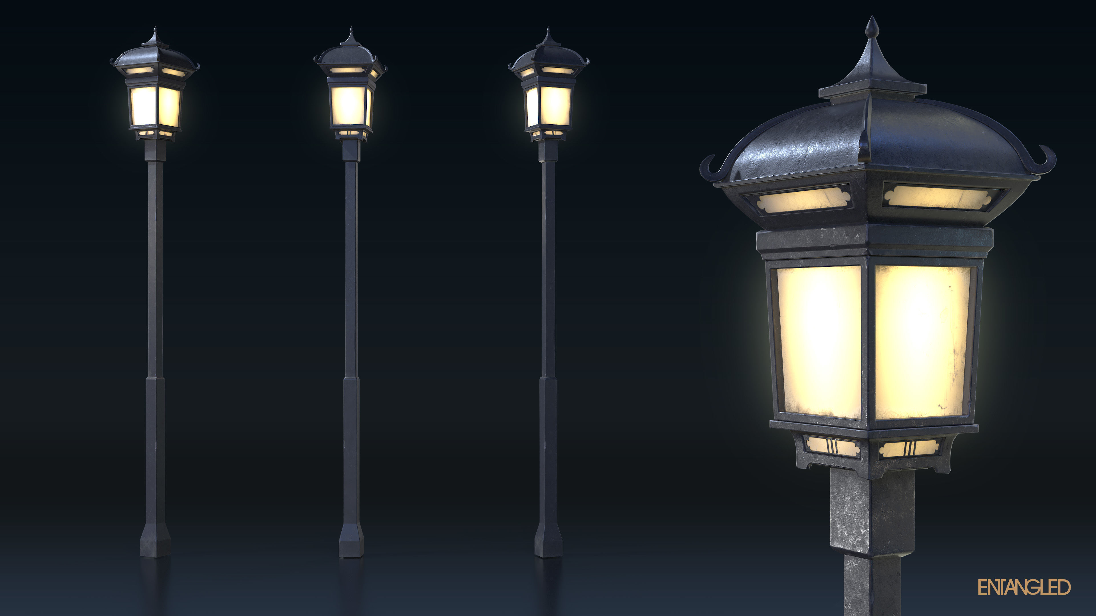 Asian Street Lights Set Low-poly 3D model_6