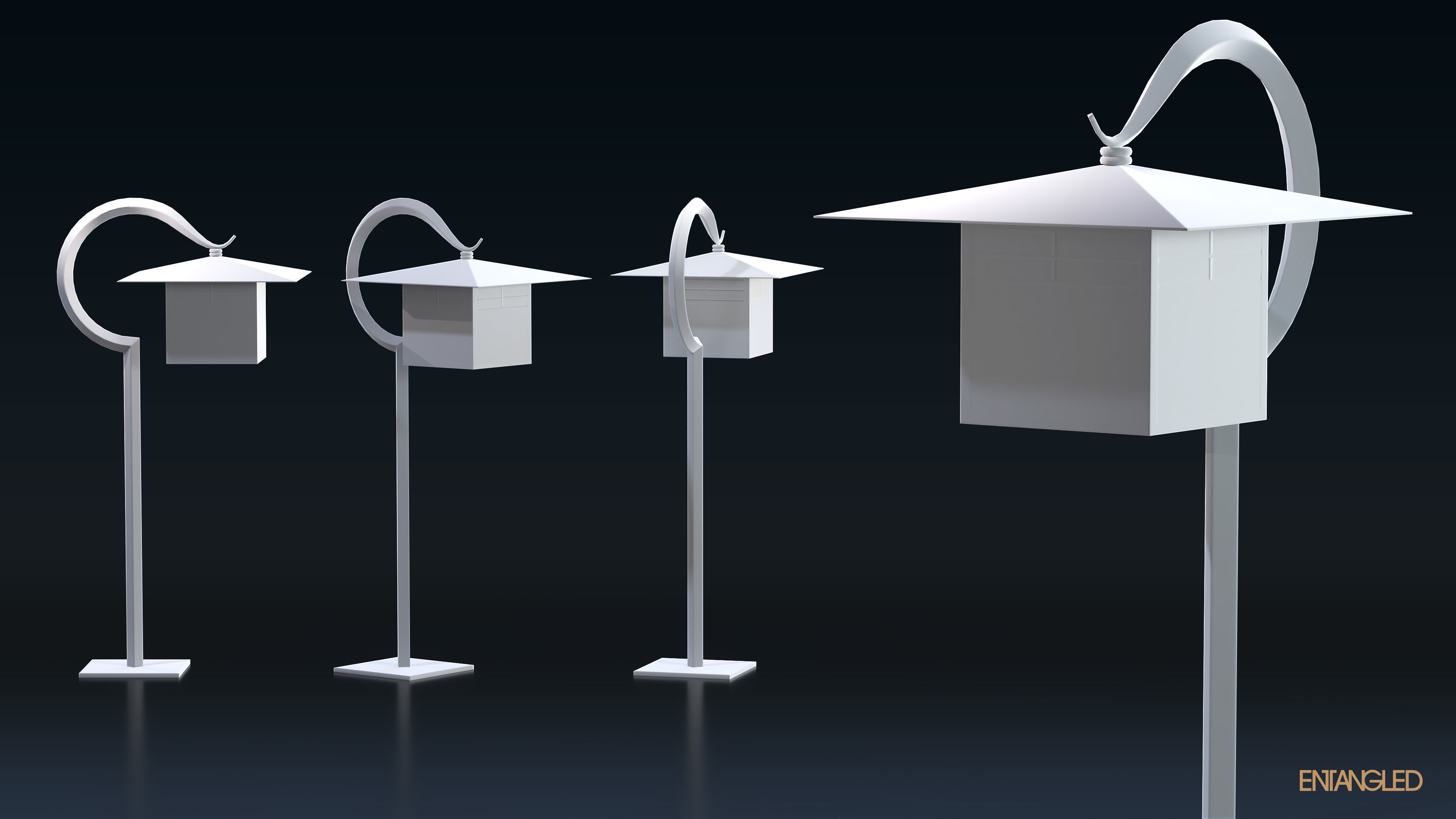 Asian Street Lights Set Low-poly 3D model_25