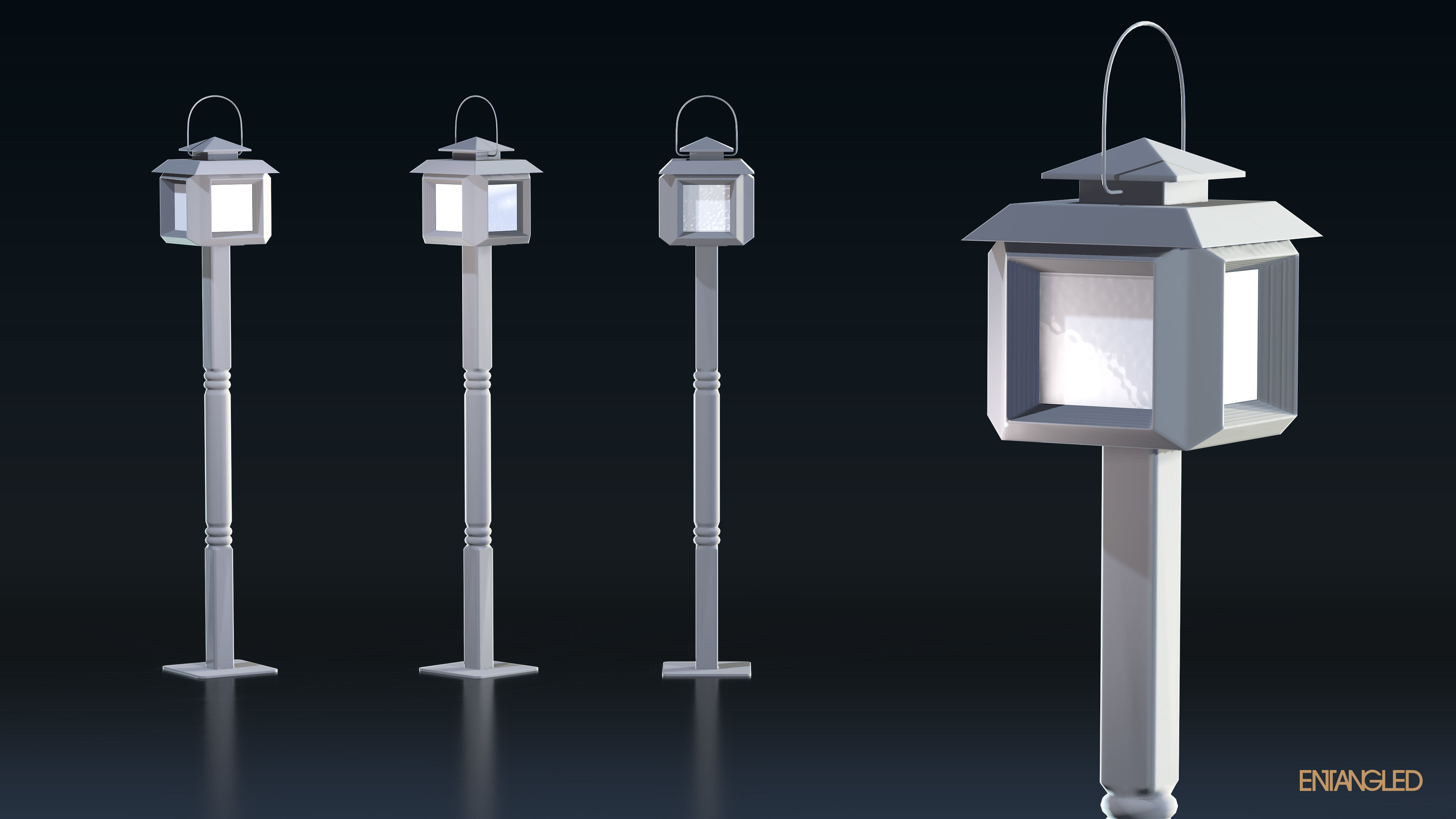 Asian Street Lights Set Low-poly 3D model_16