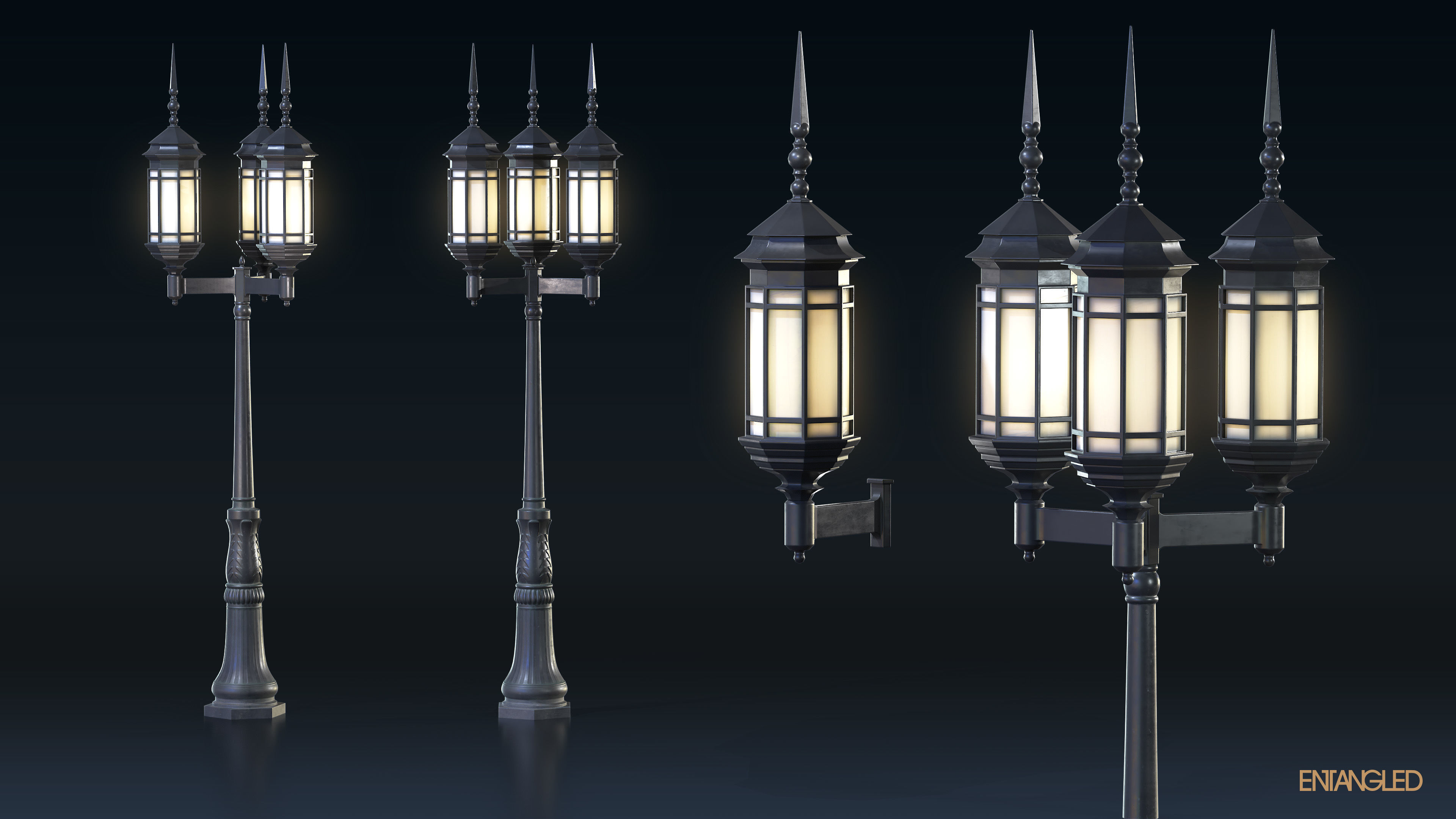 Asian Street Lights Set Low-poly 3D model_30