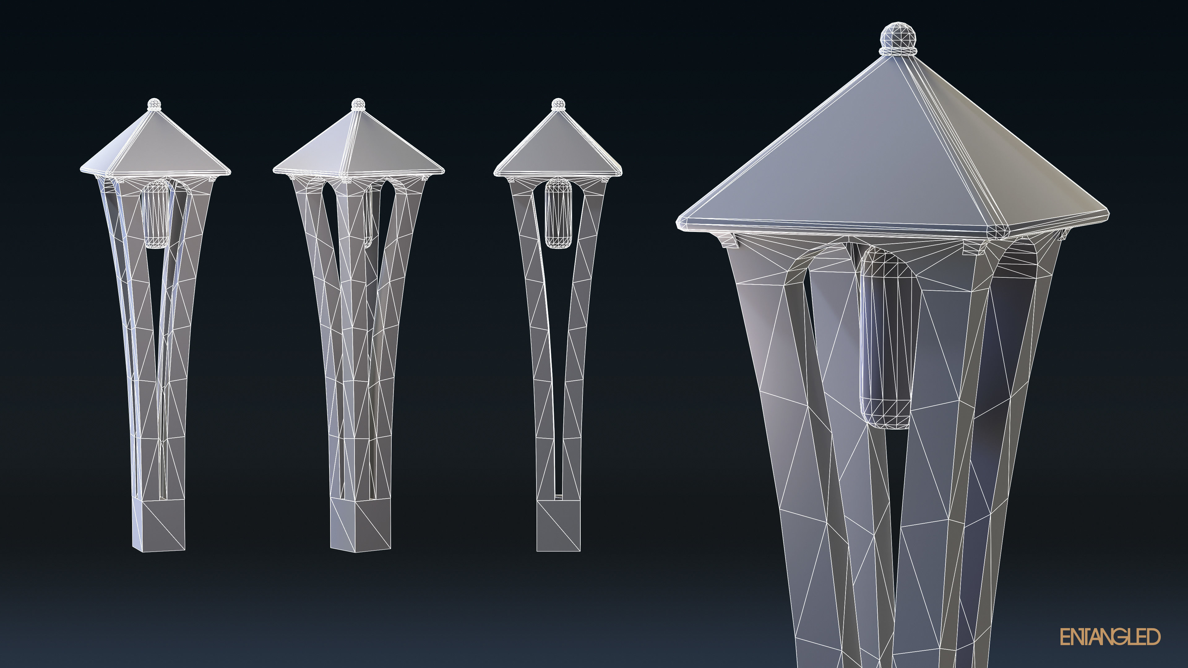 Asian Street Lights Set Low-poly 3D model_20