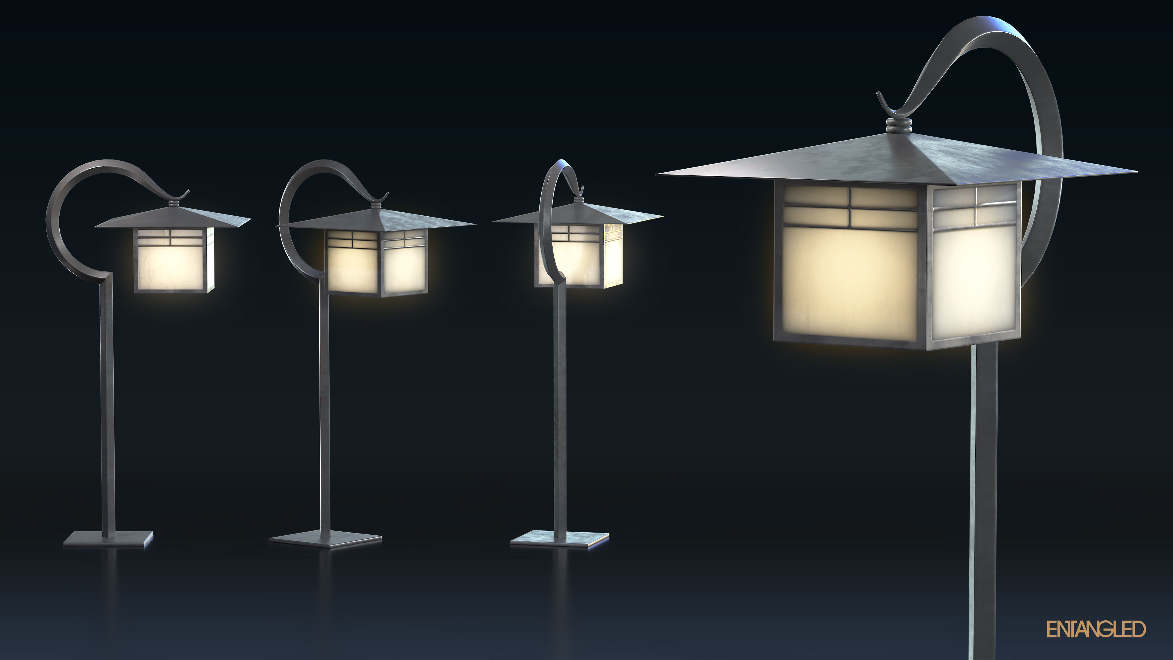 Asian Street Lights Set Low-poly 3D model_24