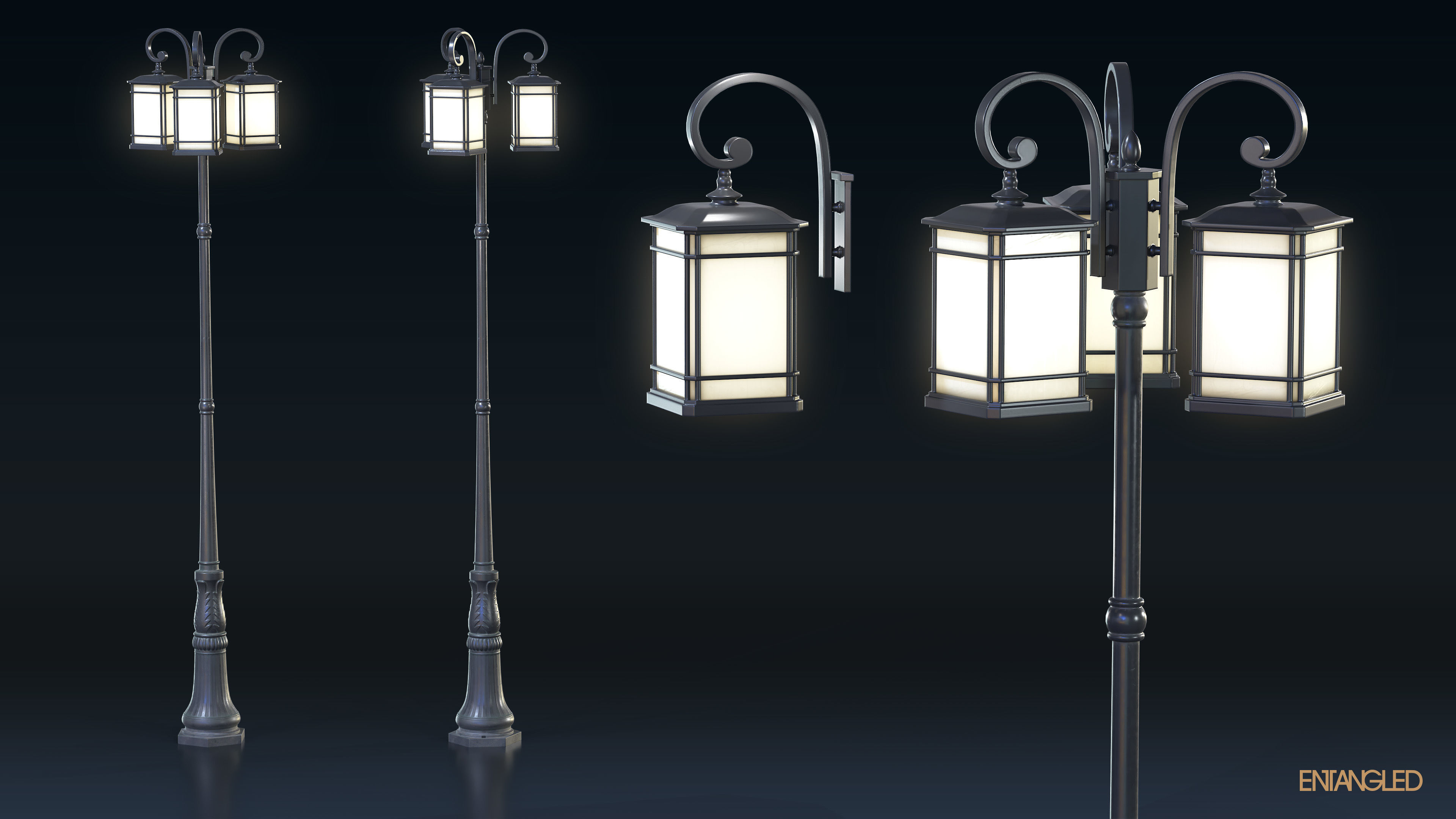 Asian Street Lights Set Low-poly 3D model_27