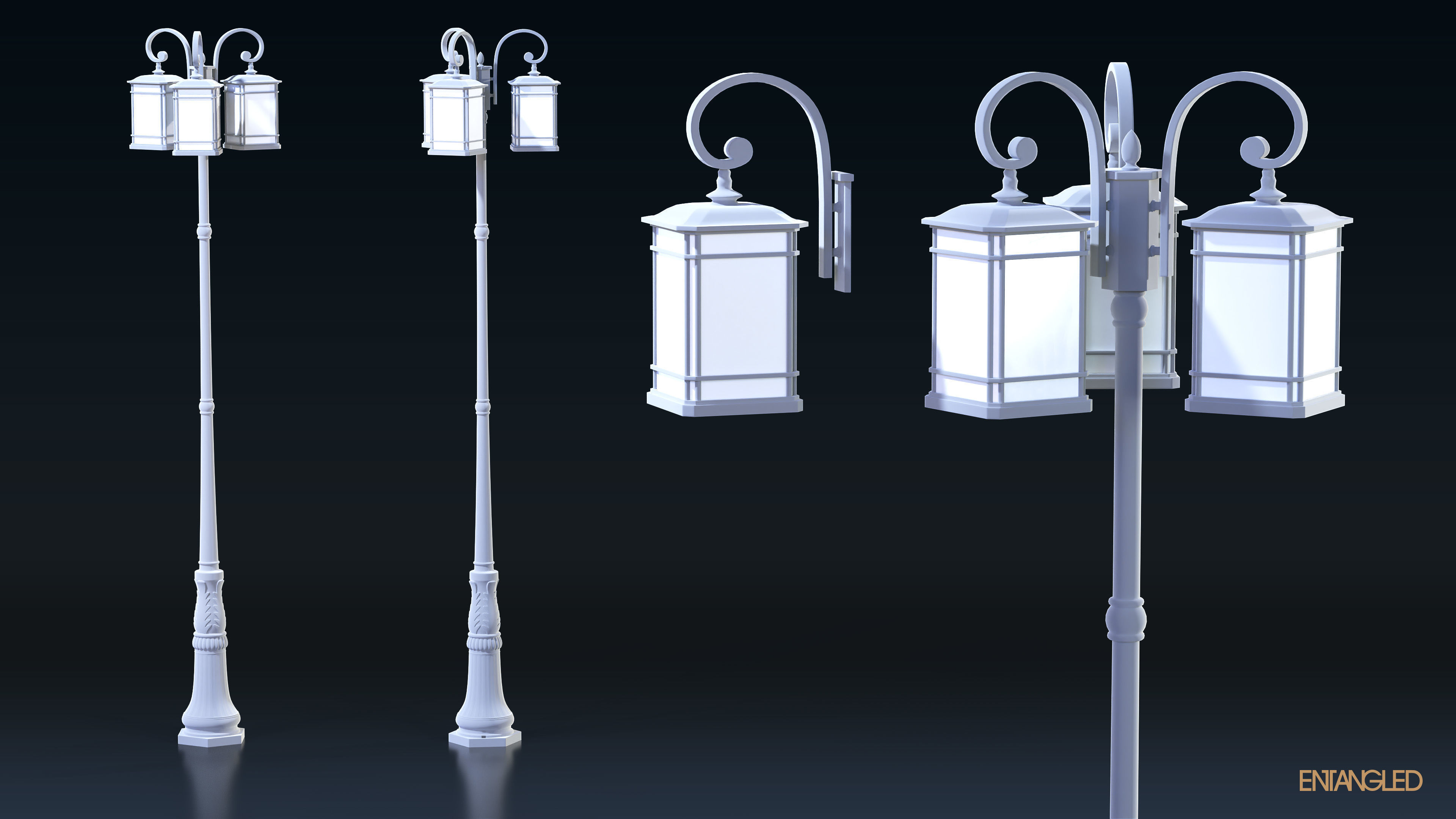 Asian Street Lights Set Low-poly 3D model_28