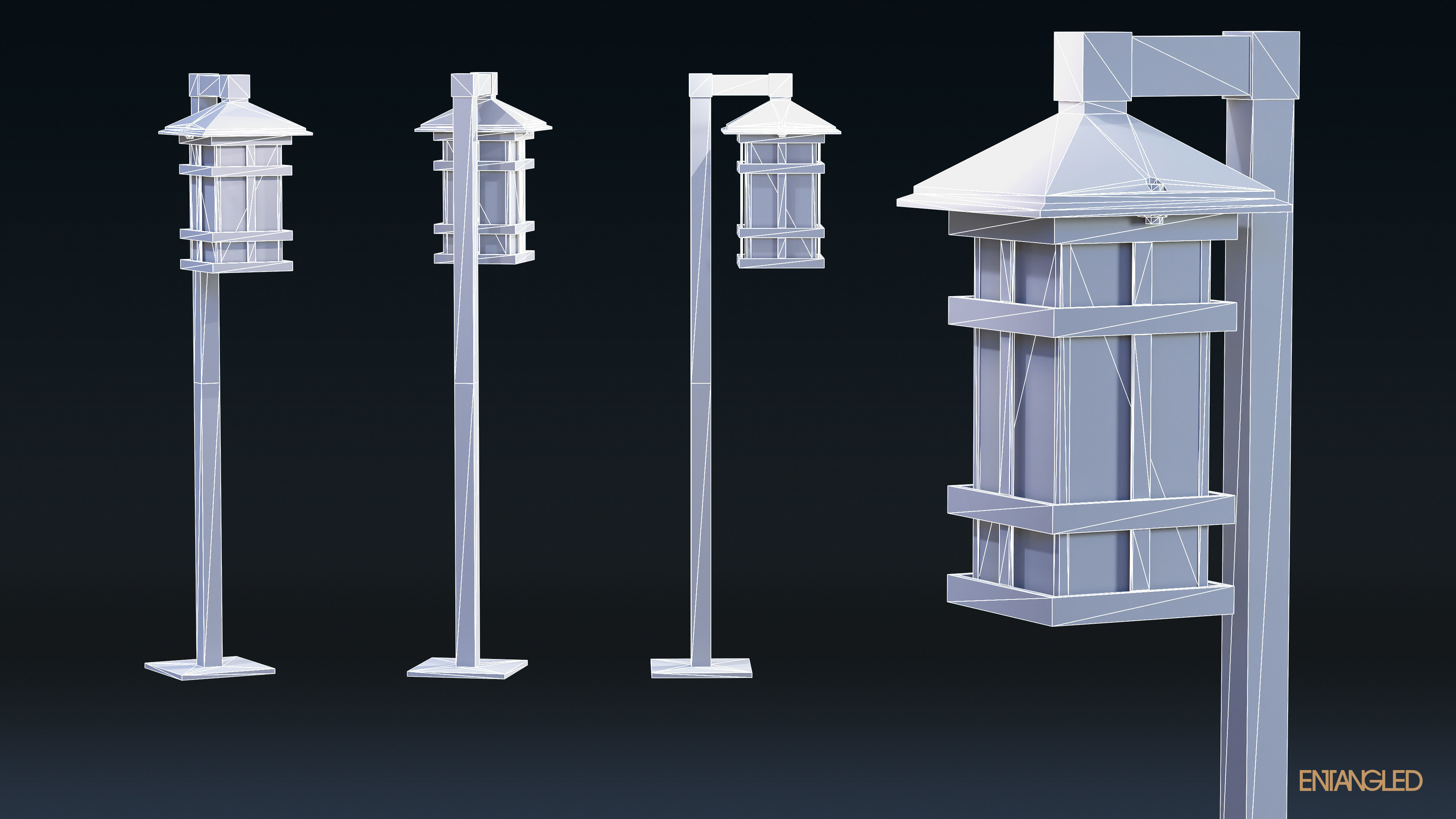 Asian Street Lights Set Low-poly 3D model_23