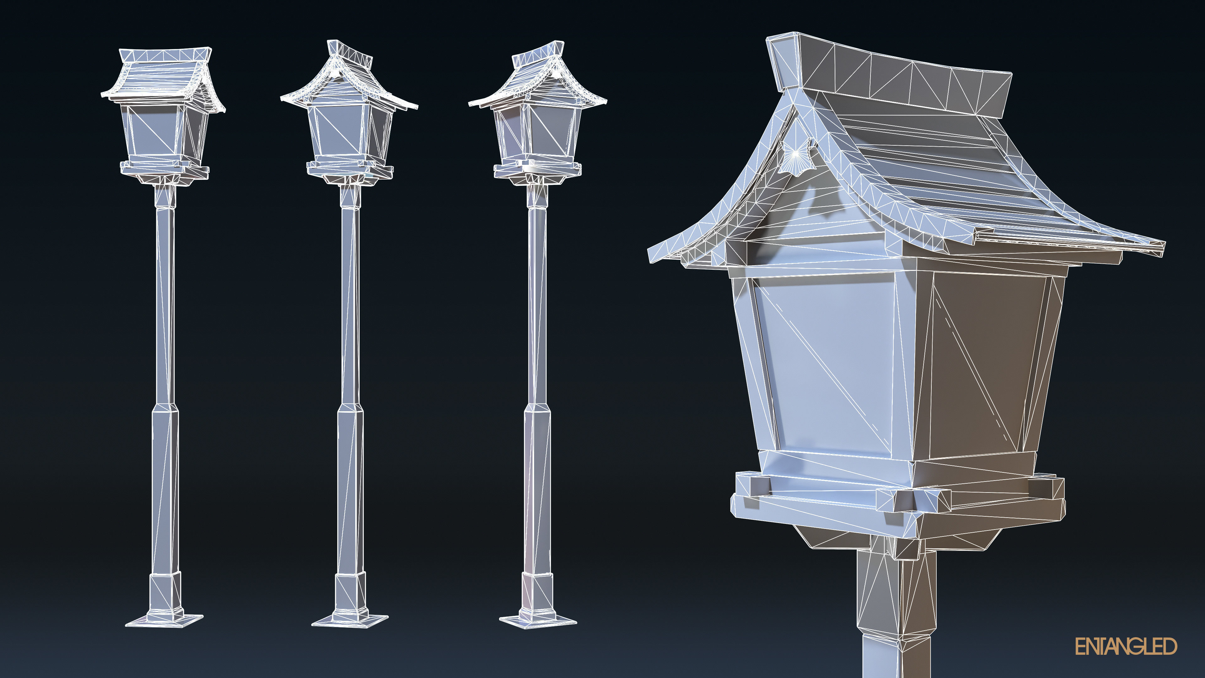 Asian Street Lights Set Low-poly 3D model_5