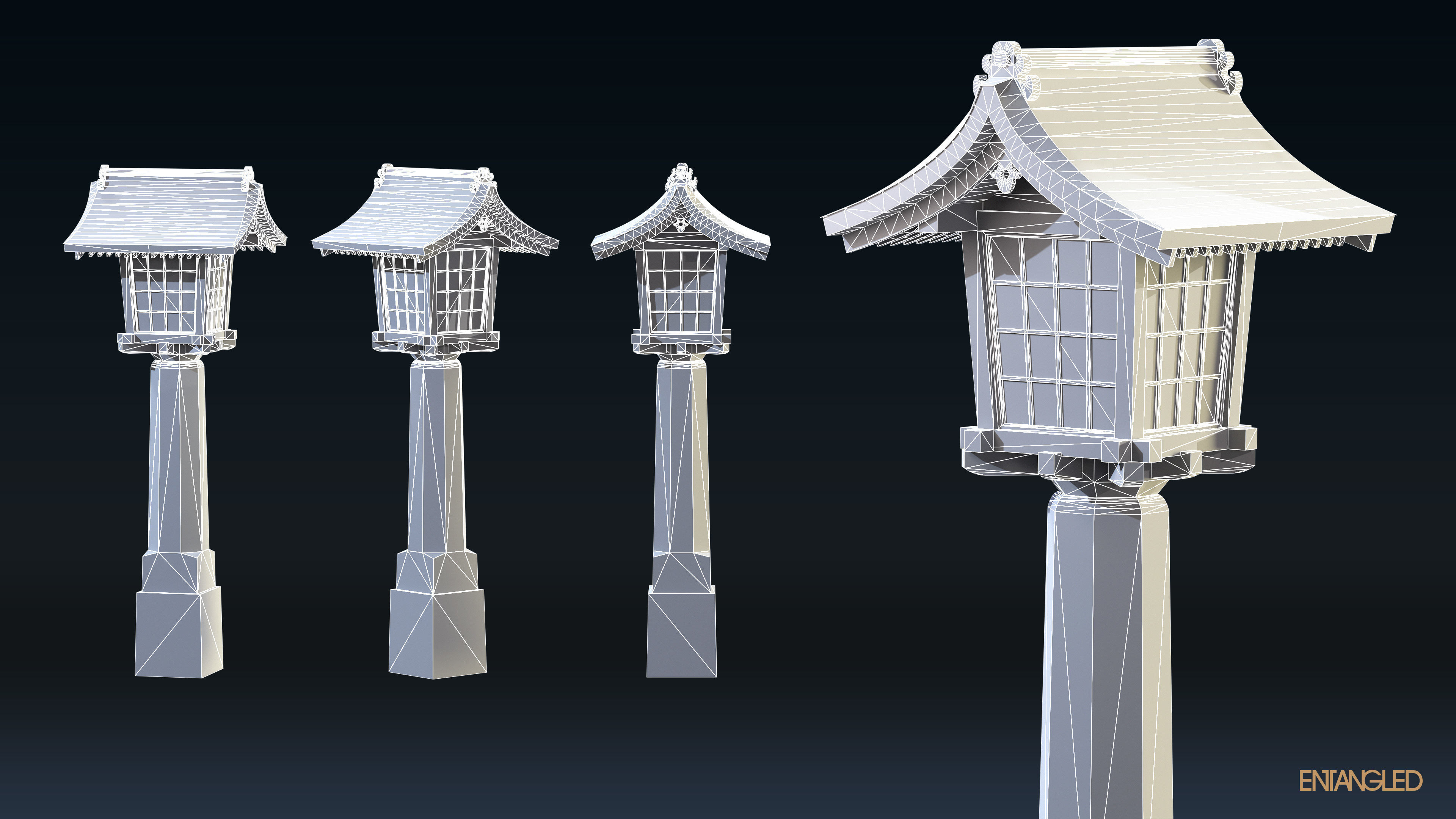 Asian Street Lights Set Low-poly 3D model_11