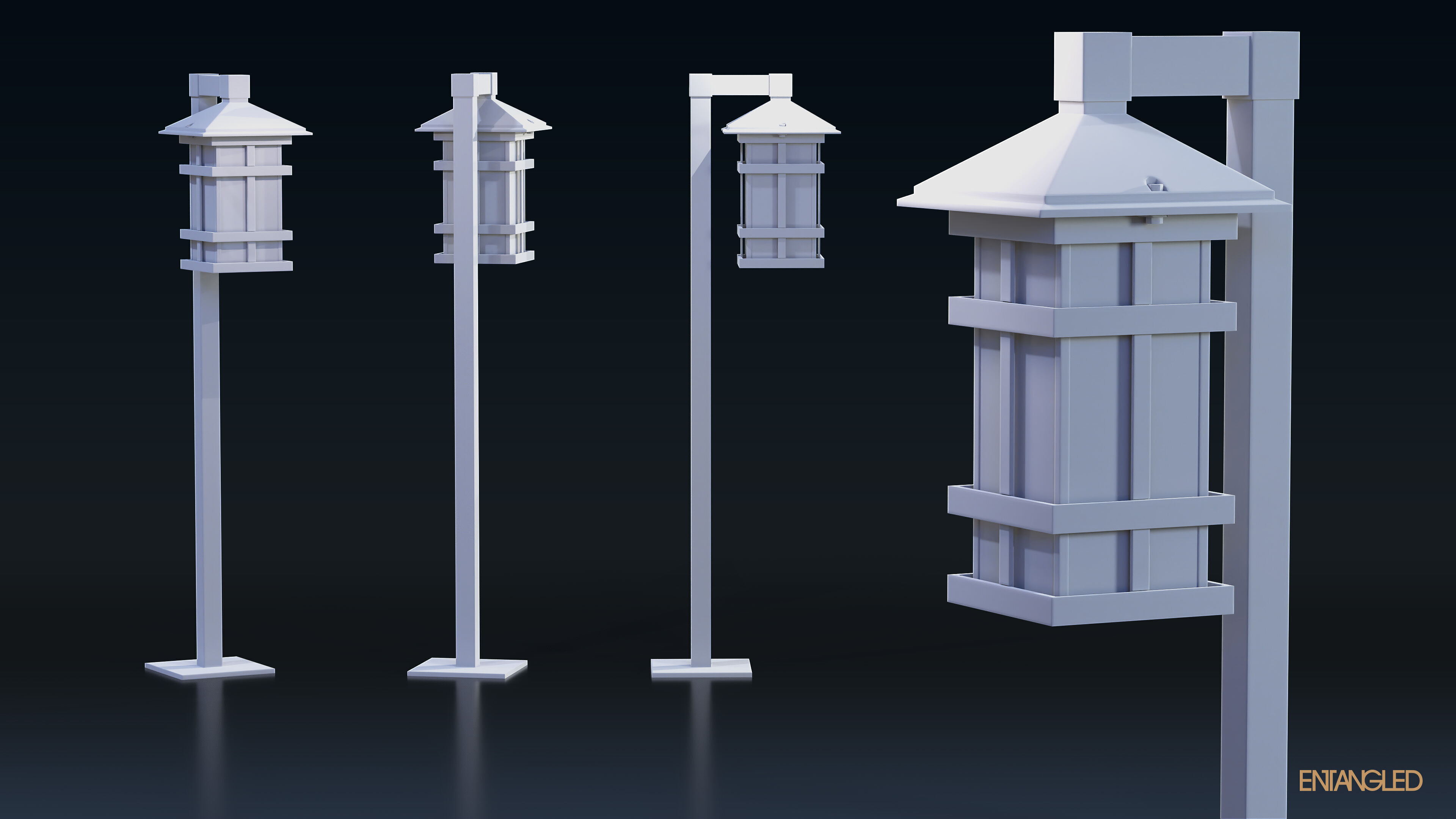 Asian Street Lights Set Low-poly 3D model_22