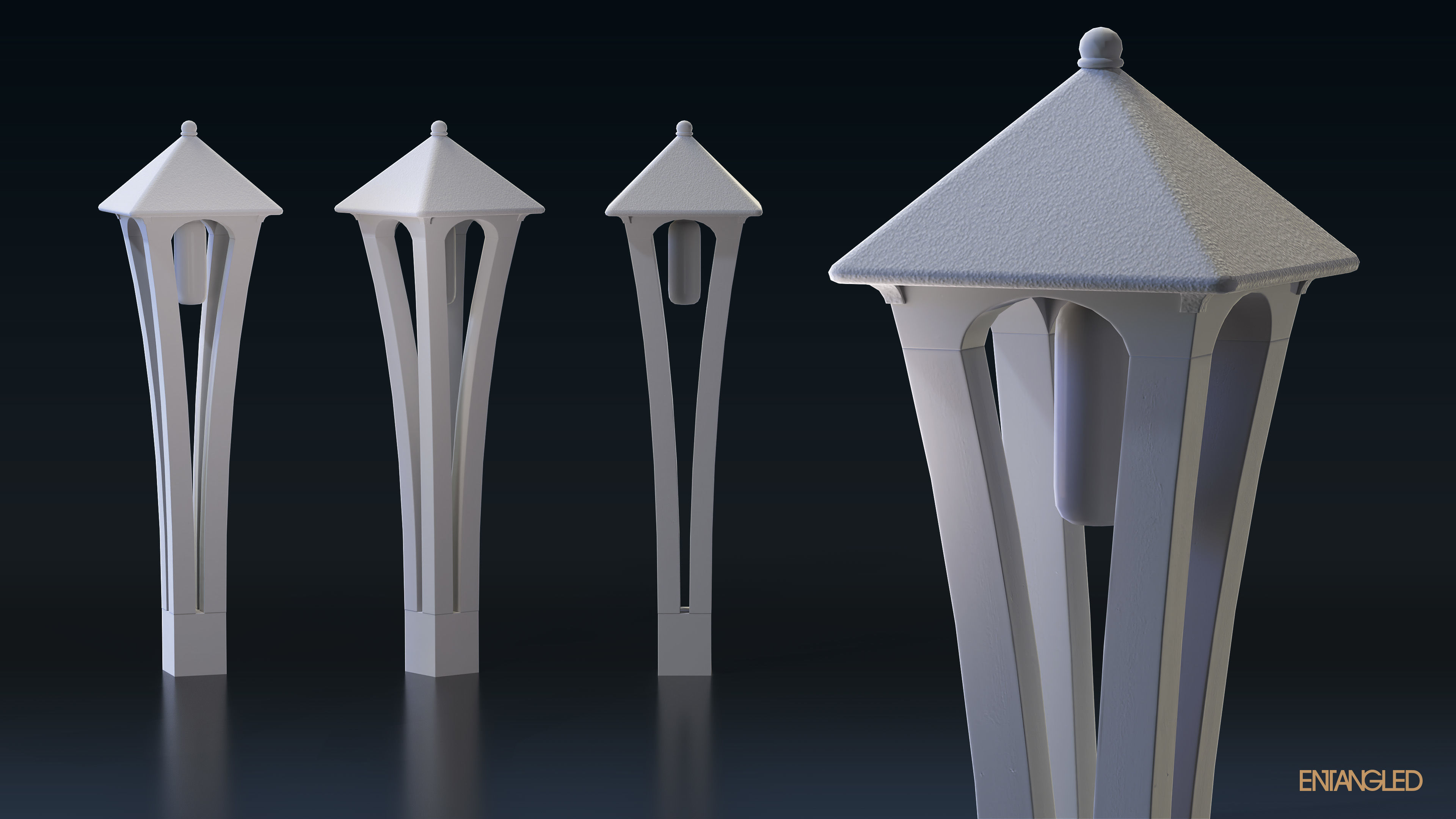 Asian Street Lights Set Low-poly 3D model_19