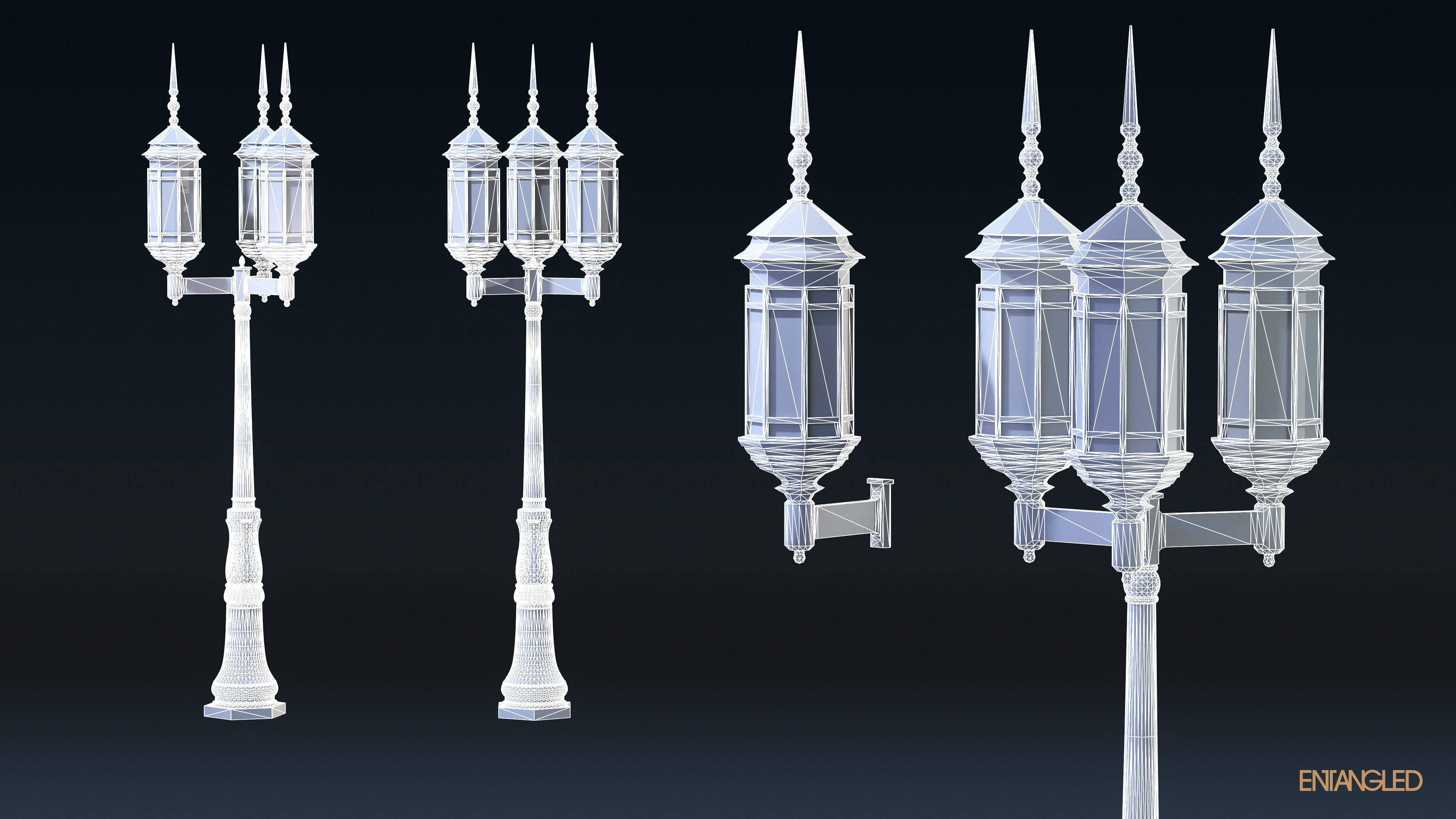 Asian Street Lights Set Low-poly 3D model_32
