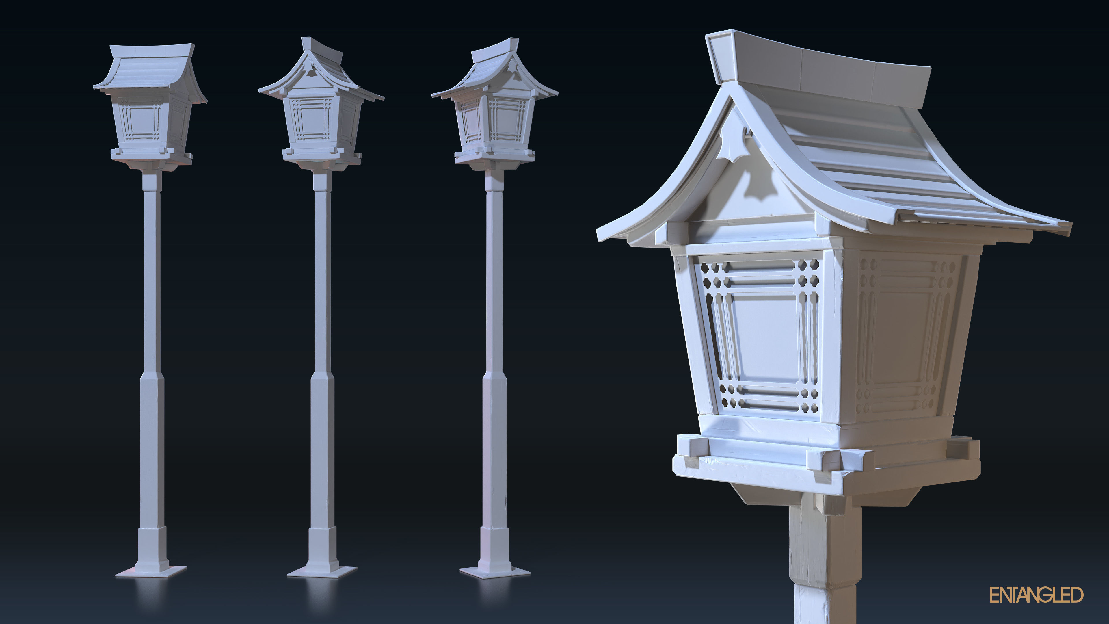 Asian Street Lights Set Low-poly 3D model_4