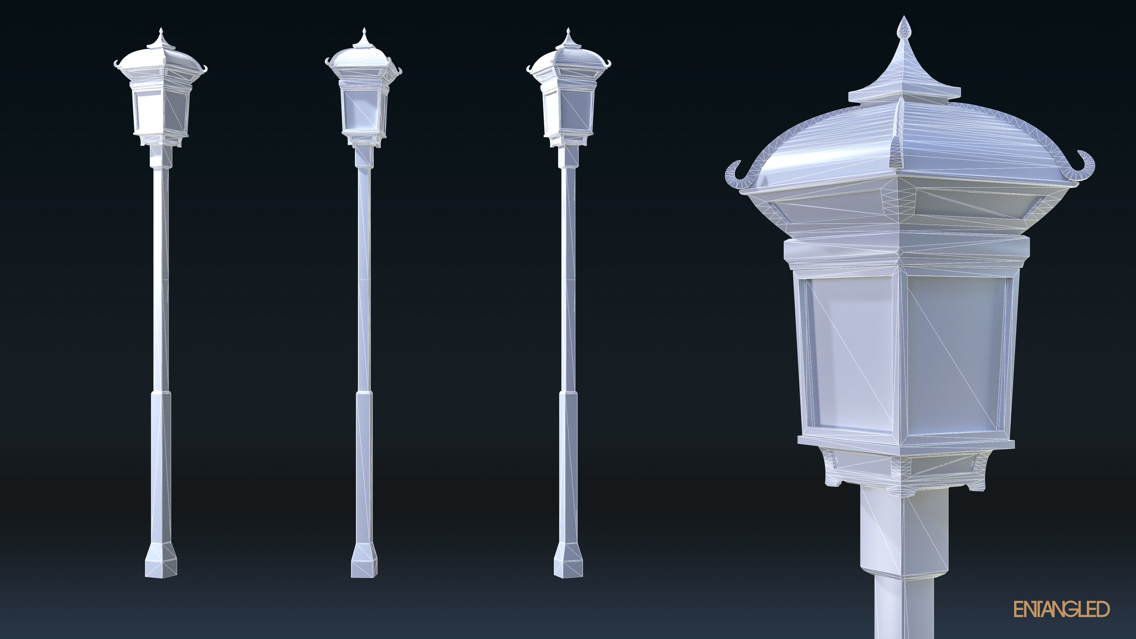 Asian Street Lights Set Low-poly 3D model_8