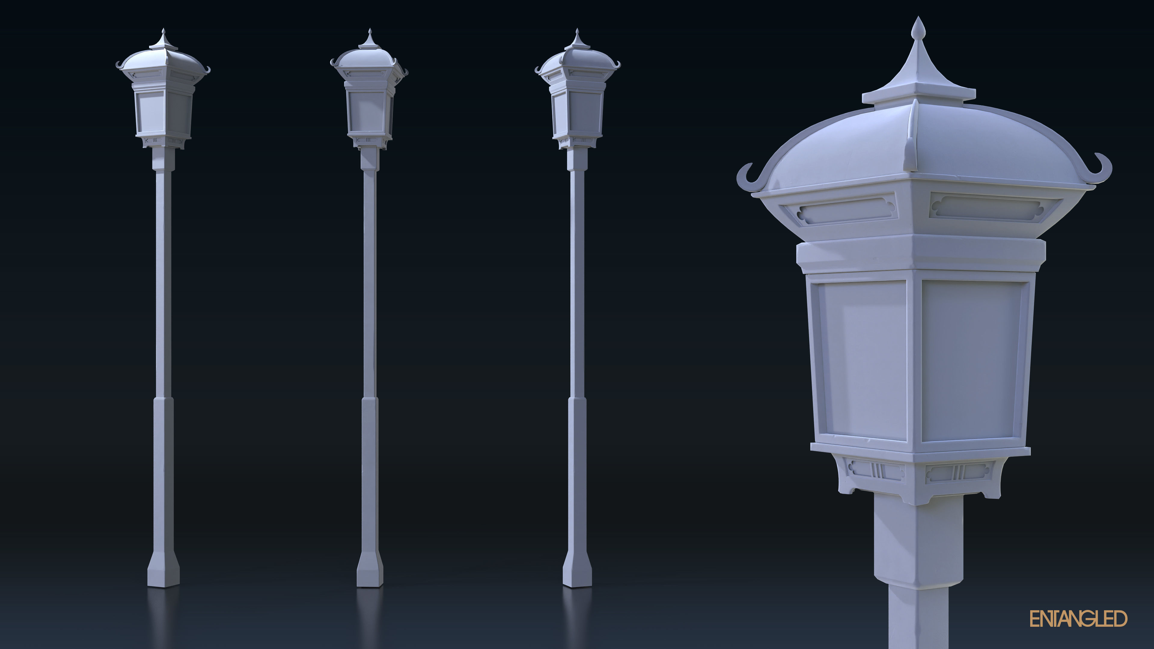 Asian Street Lights Set Low-poly 3D model_7