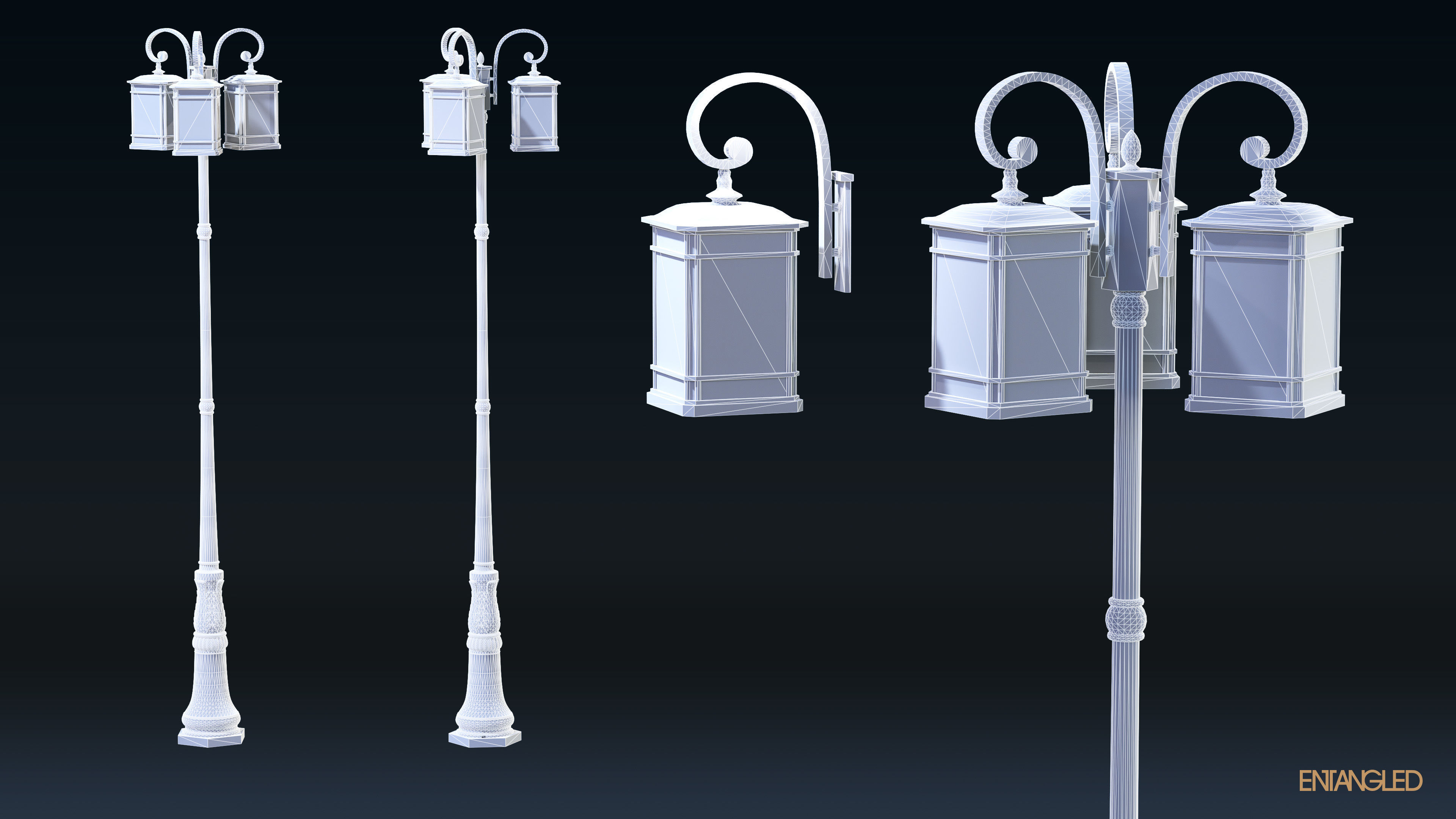 Asian Street Lights Set Low-poly 3D model_29