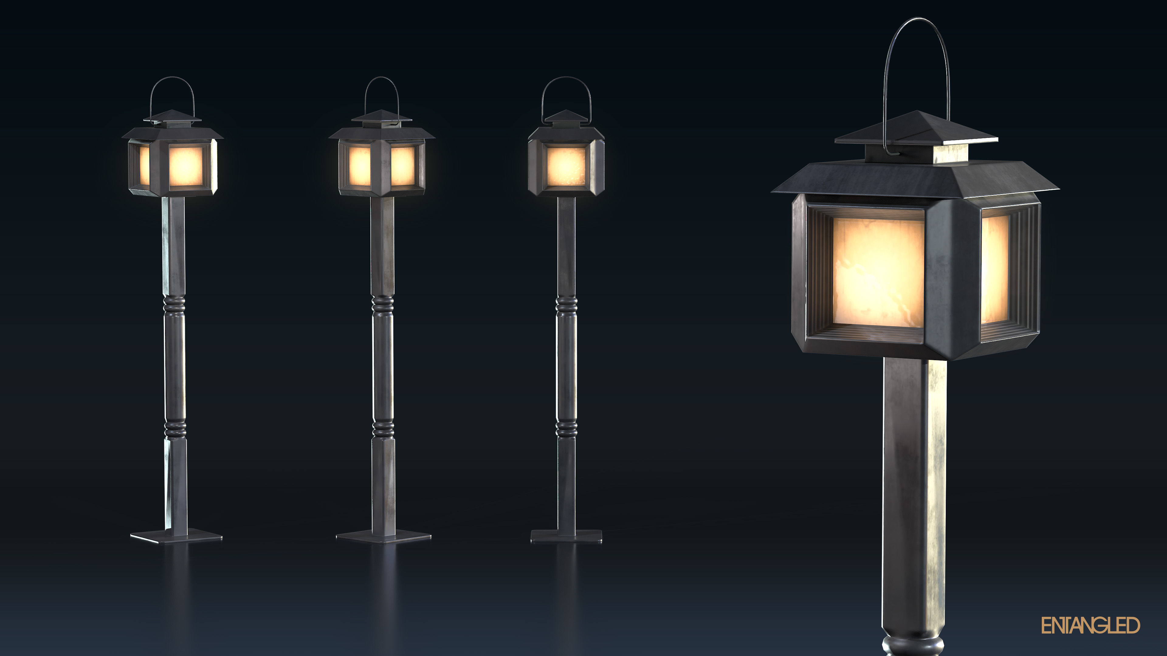 Asian Street Lights Set Low-poly 3D model_15
