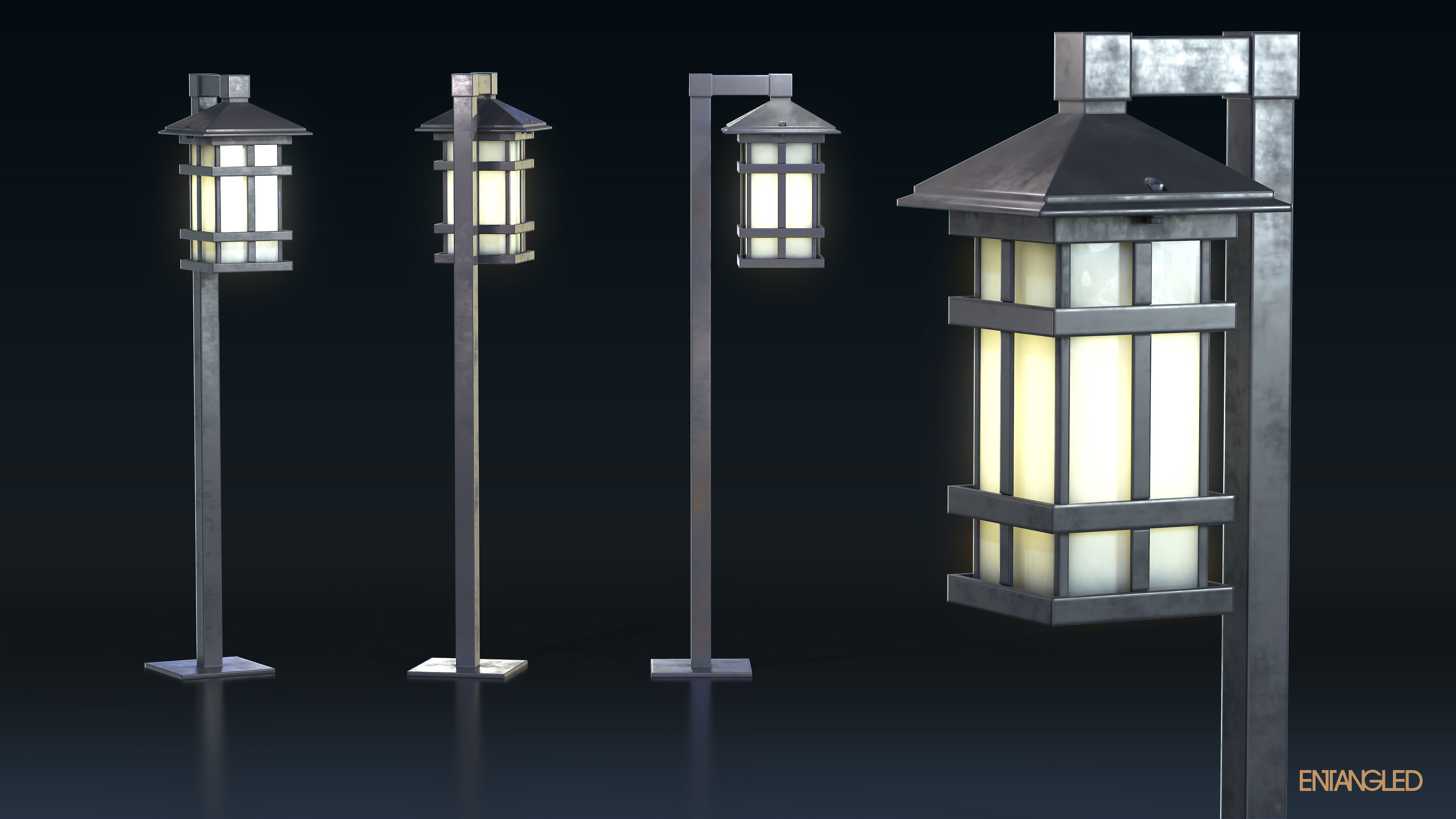 Asian Street Lights Set Low-poly 3D model_21