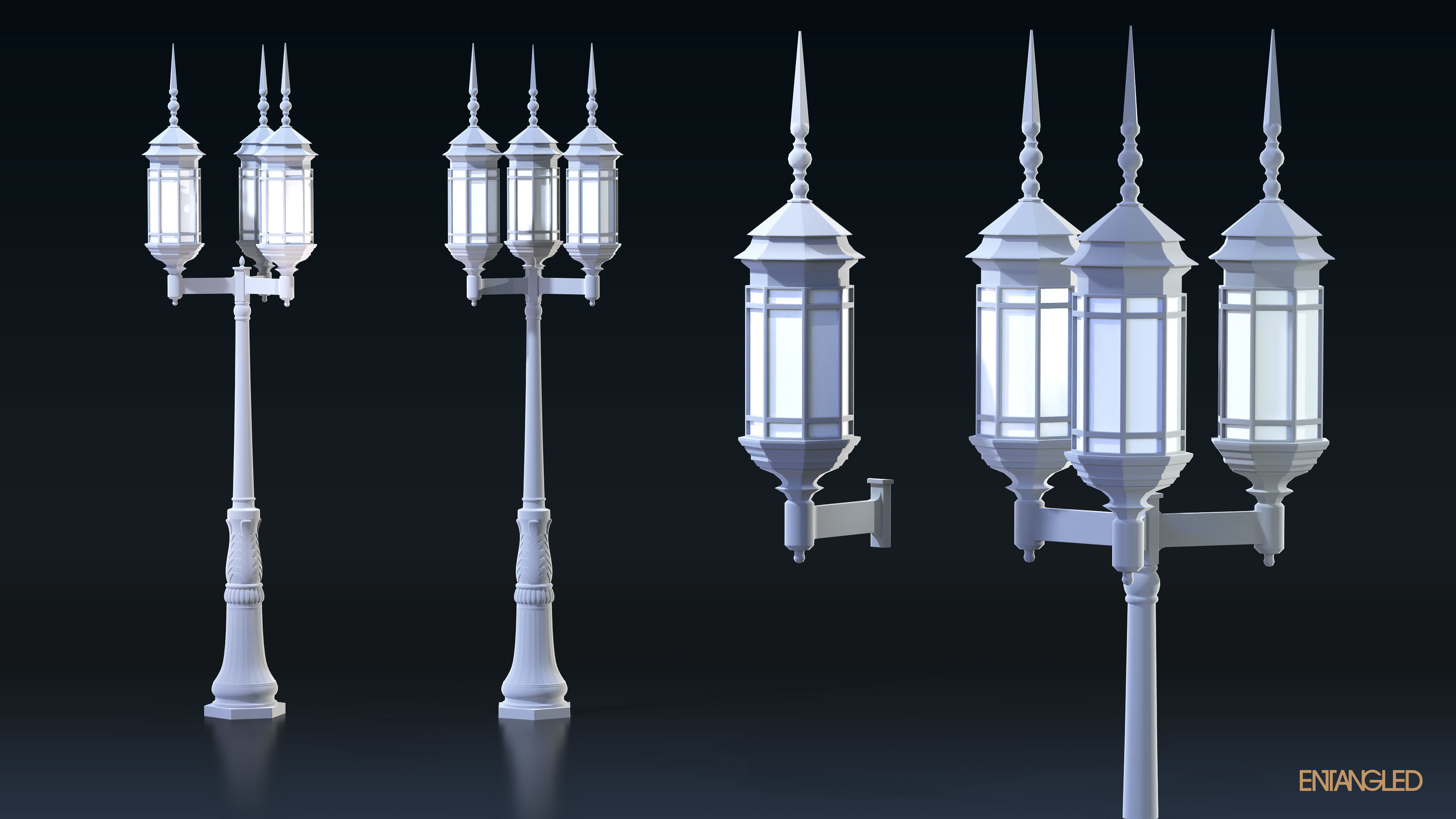 Asian Street Lights Set Low-poly 3D model_31