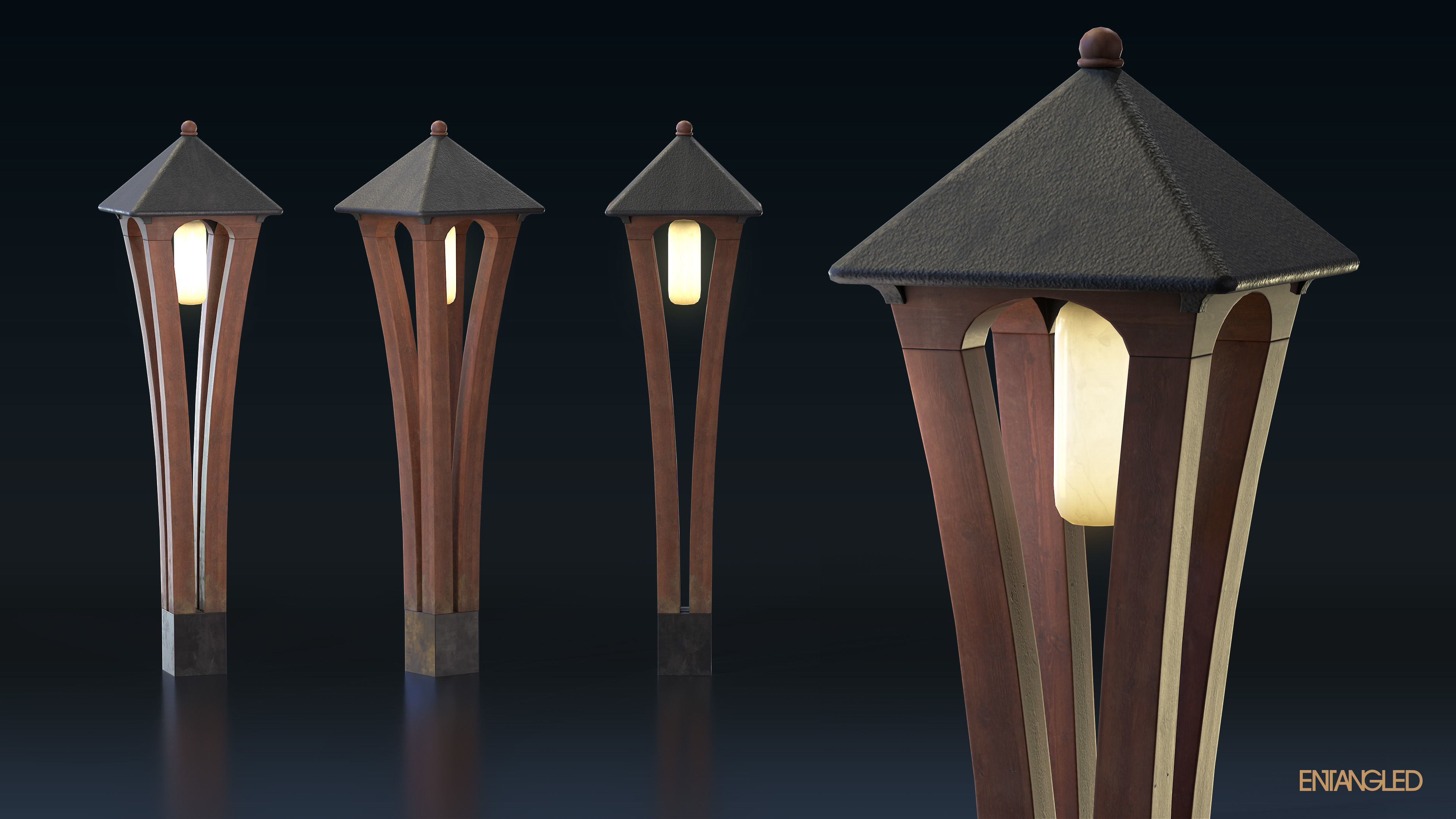 Asian Street Lights Set Low-poly 3D model_18