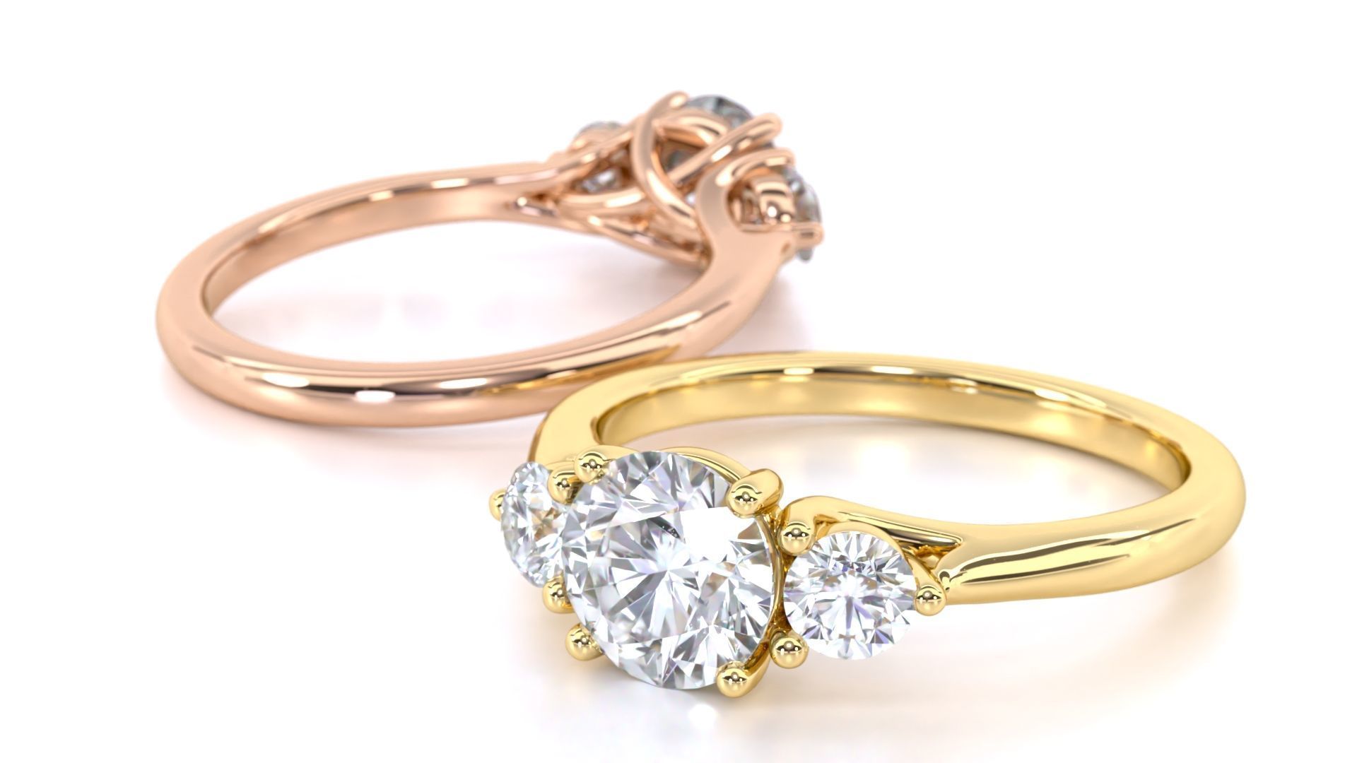 Round Cut Trilogy Ring 3D print model_3