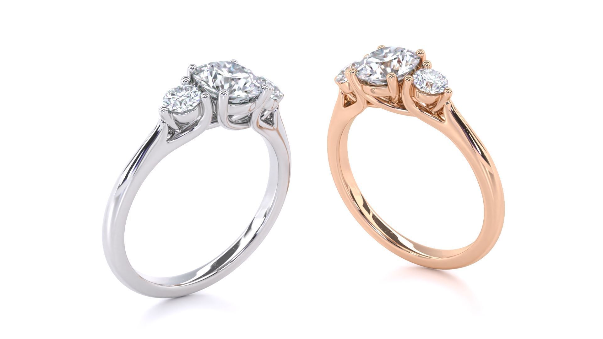 Round Cut Trilogy Ring 3D print model_5