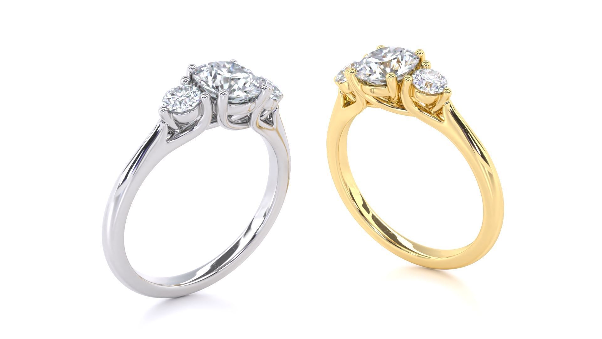 Round Cut Trilogy Ring 3D print model_4