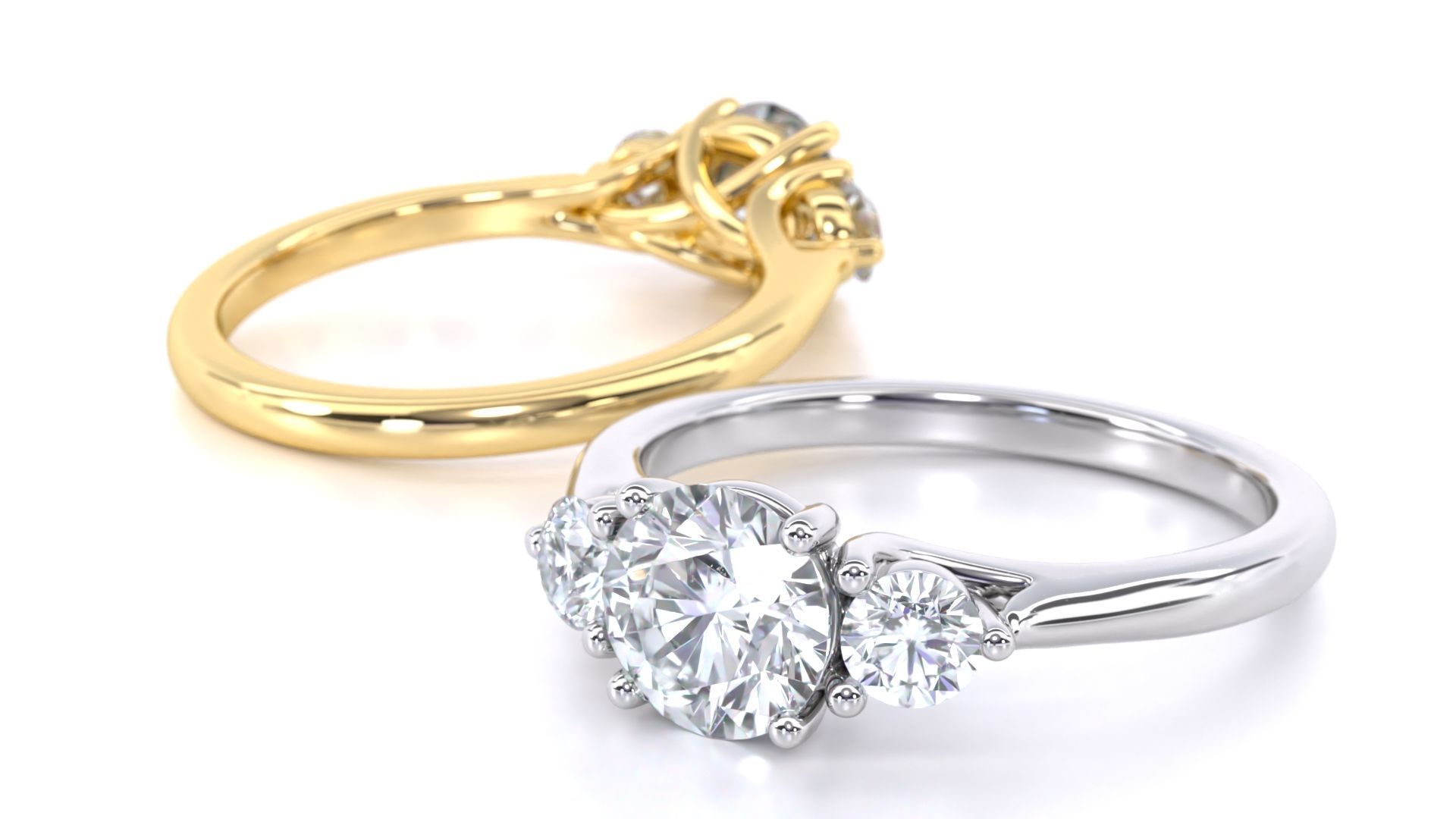 Round Cut Trilogy Ring 3D print model_1