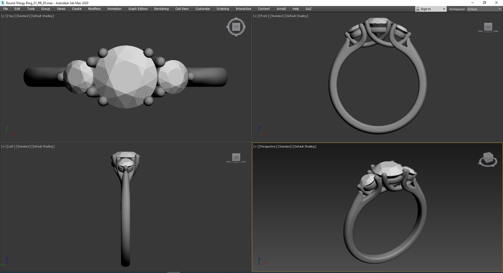 Round Cut Trilogy Ring 3D print model_7