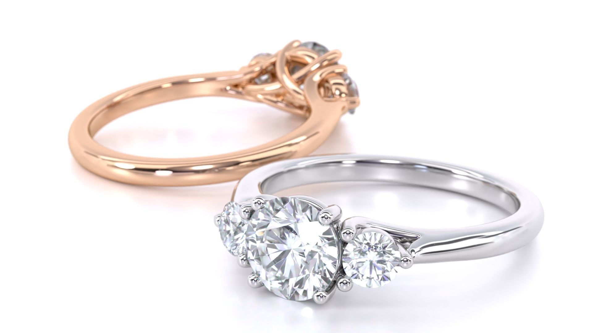 Round Cut Trilogy Ring 3D print model_2