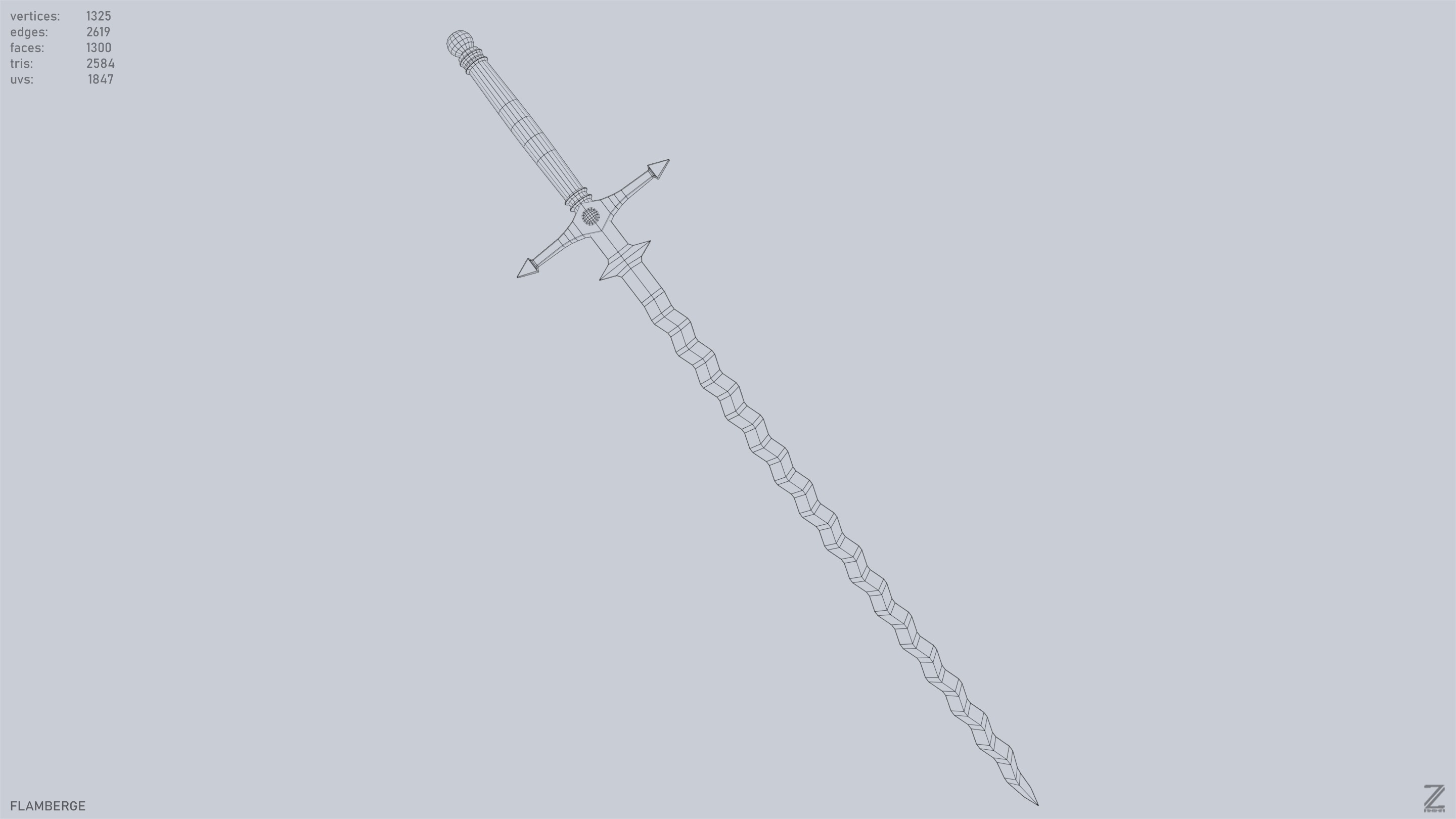 Flamberge Low-poly 3D model_13