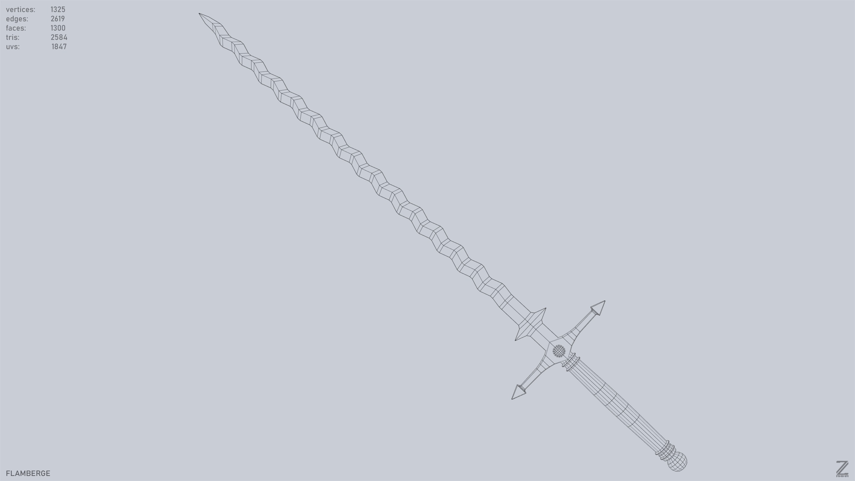 Flamberge Low-poly 3D model_10