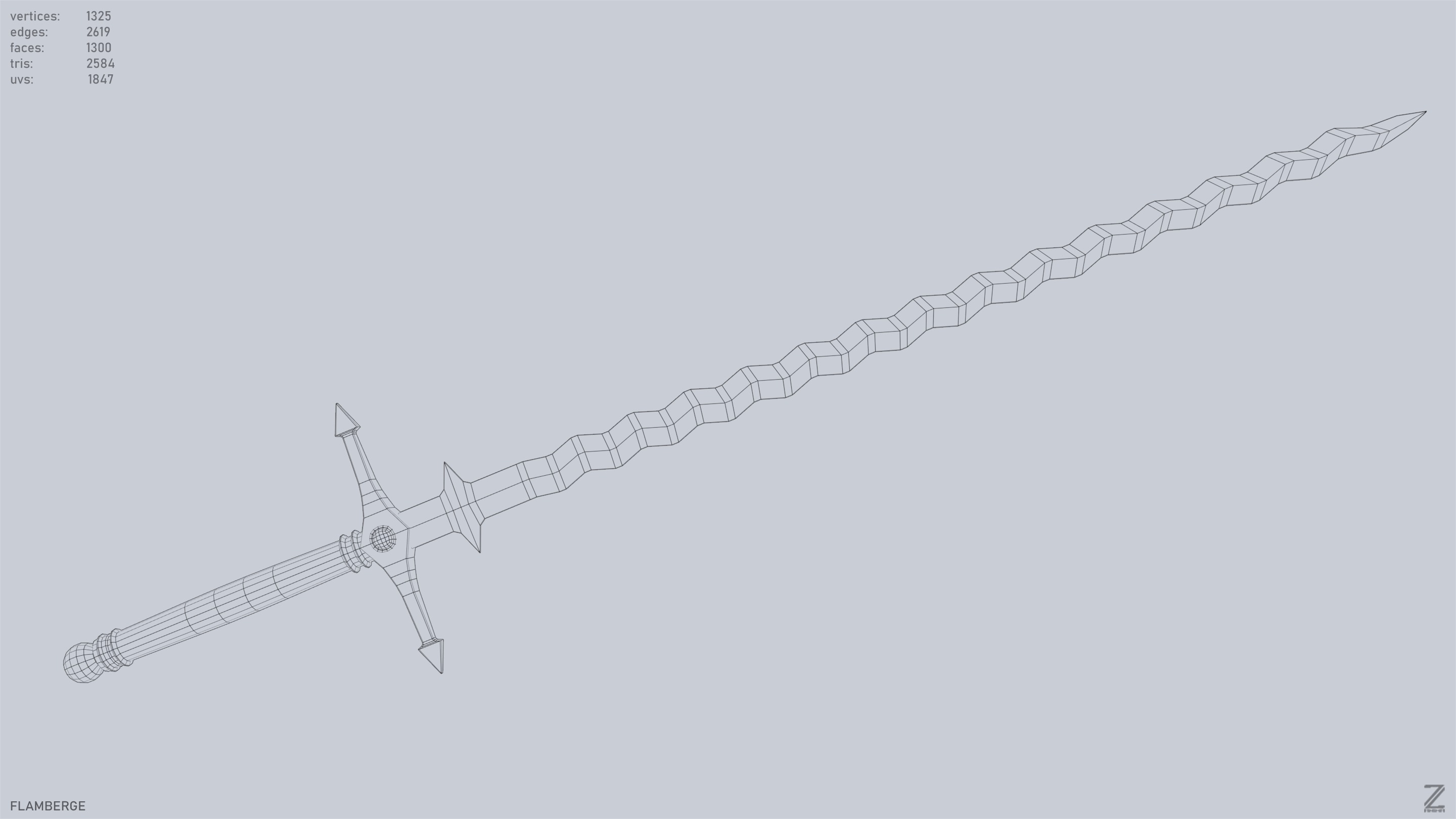 Flamberge Low-poly 3D model_14