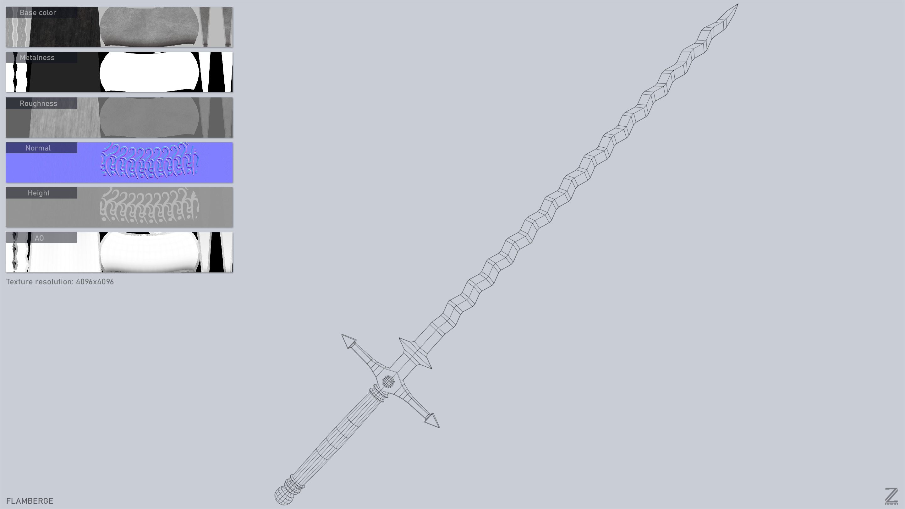 Flamberge Low-poly 3D model_3