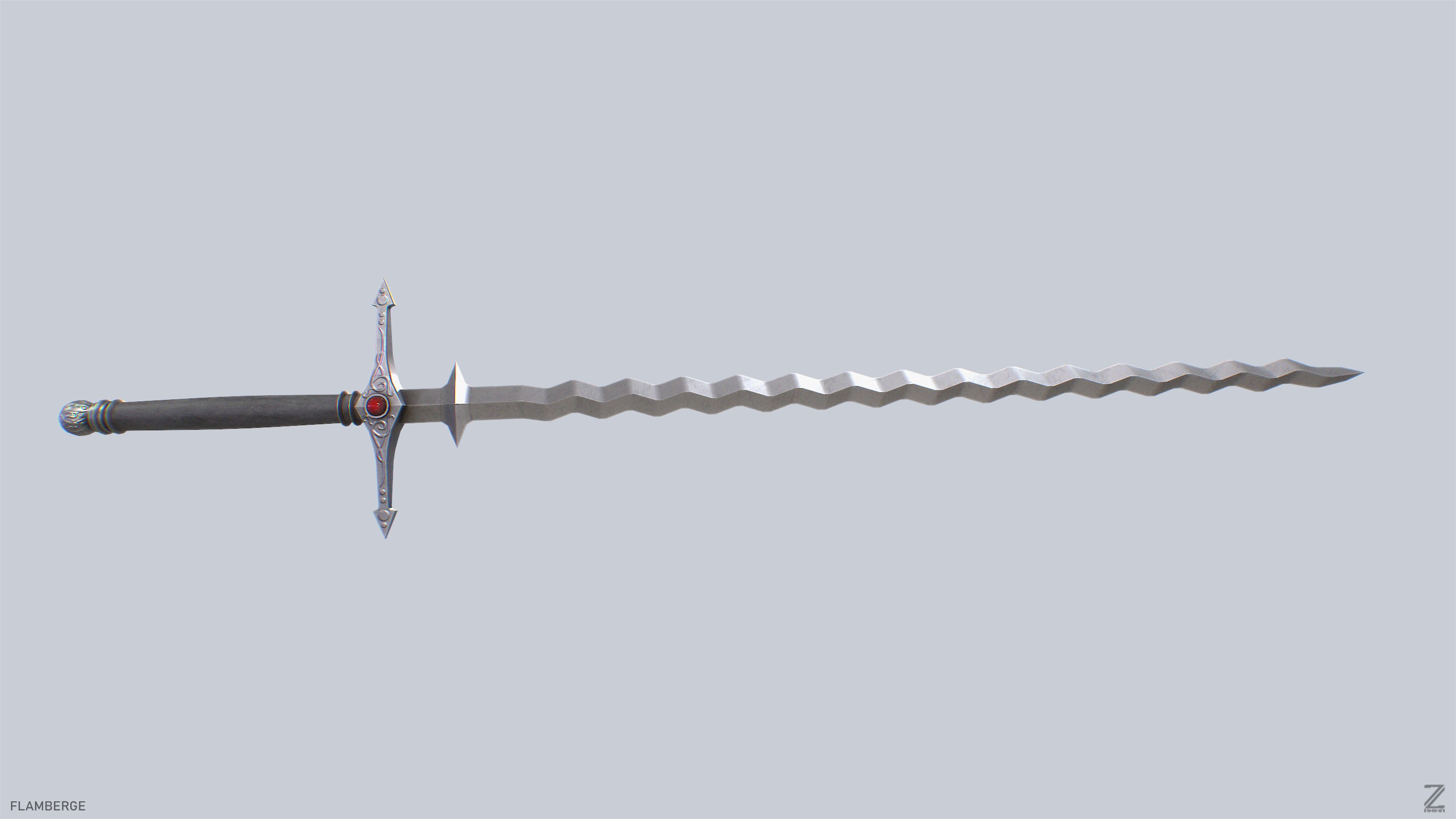 Flamberge Low-poly 3D model_4