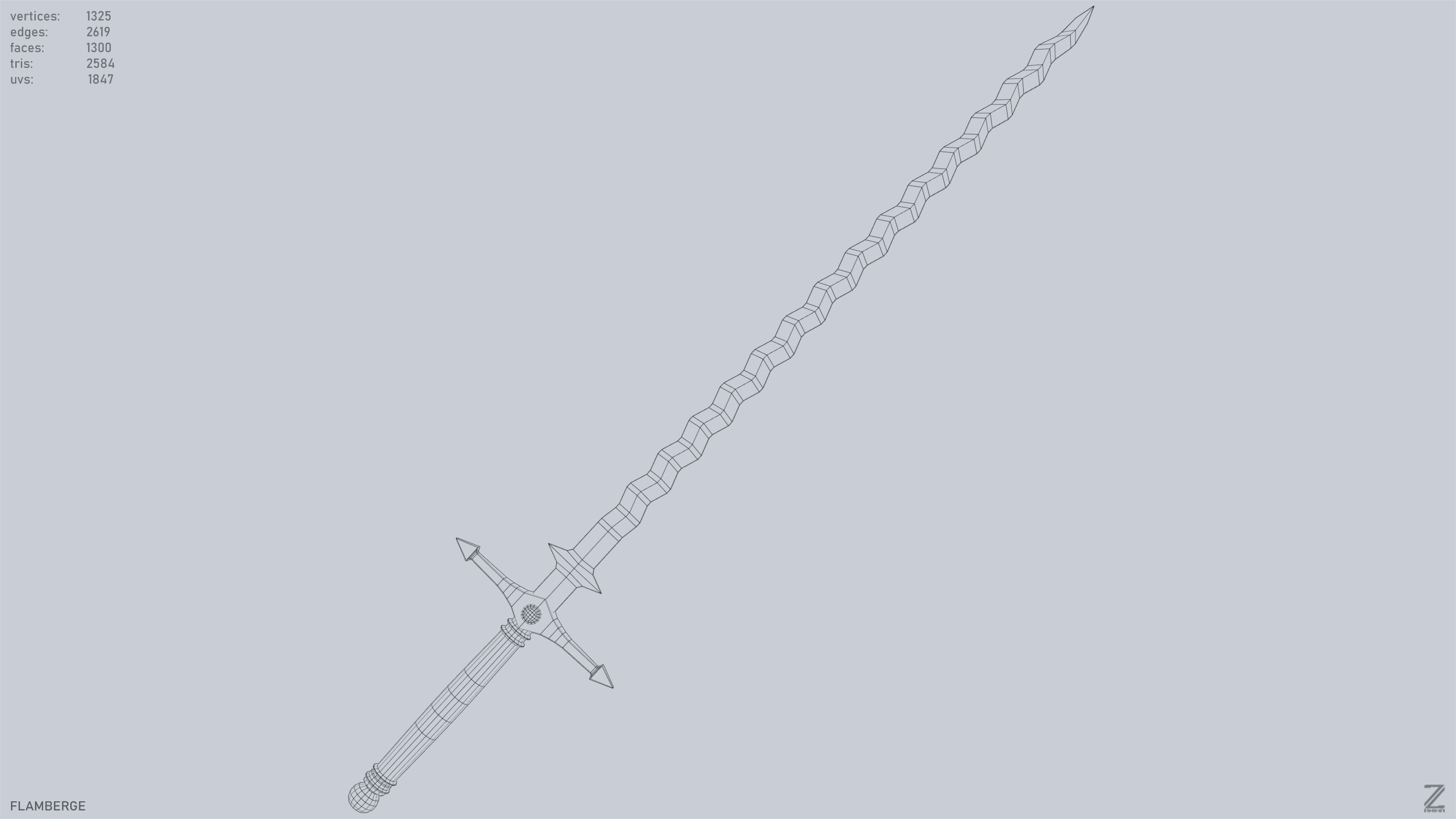 Flamberge Low-poly 3D model_15