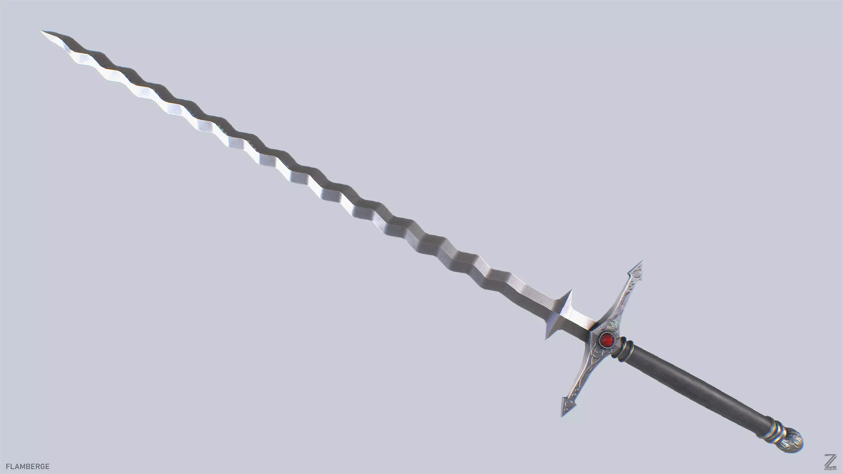 Flamberge Low-poly 3D model_0