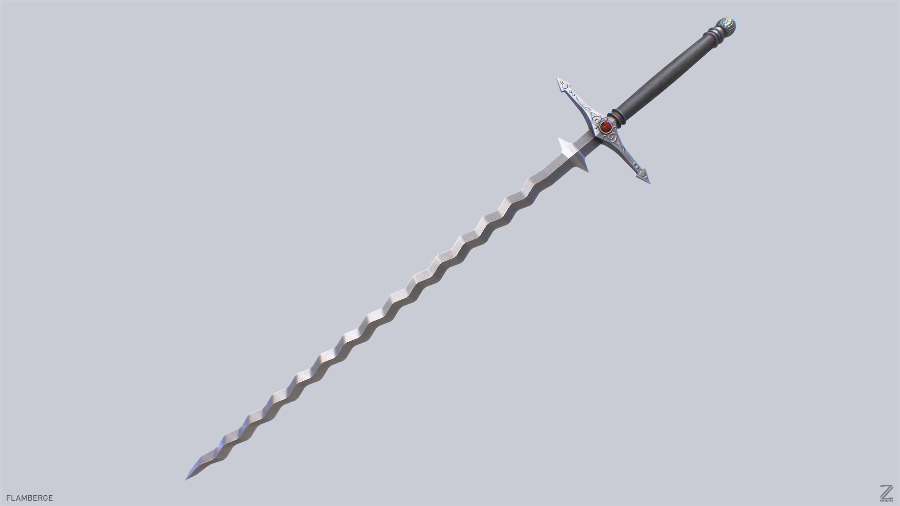 Flamberge Low-poly 3D model_7