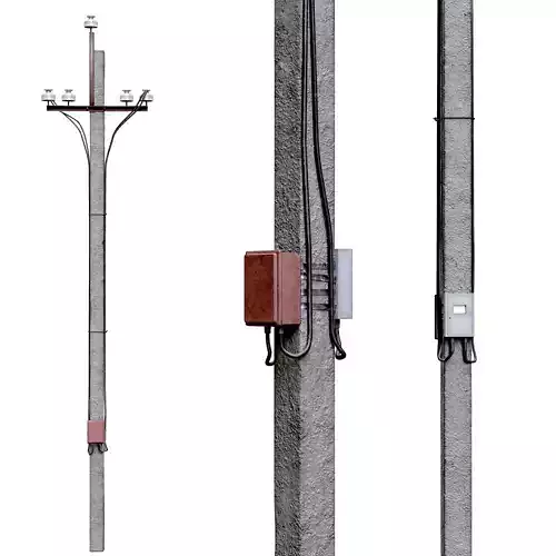 Concrete Power Line Pole  Low-poly 3D model
