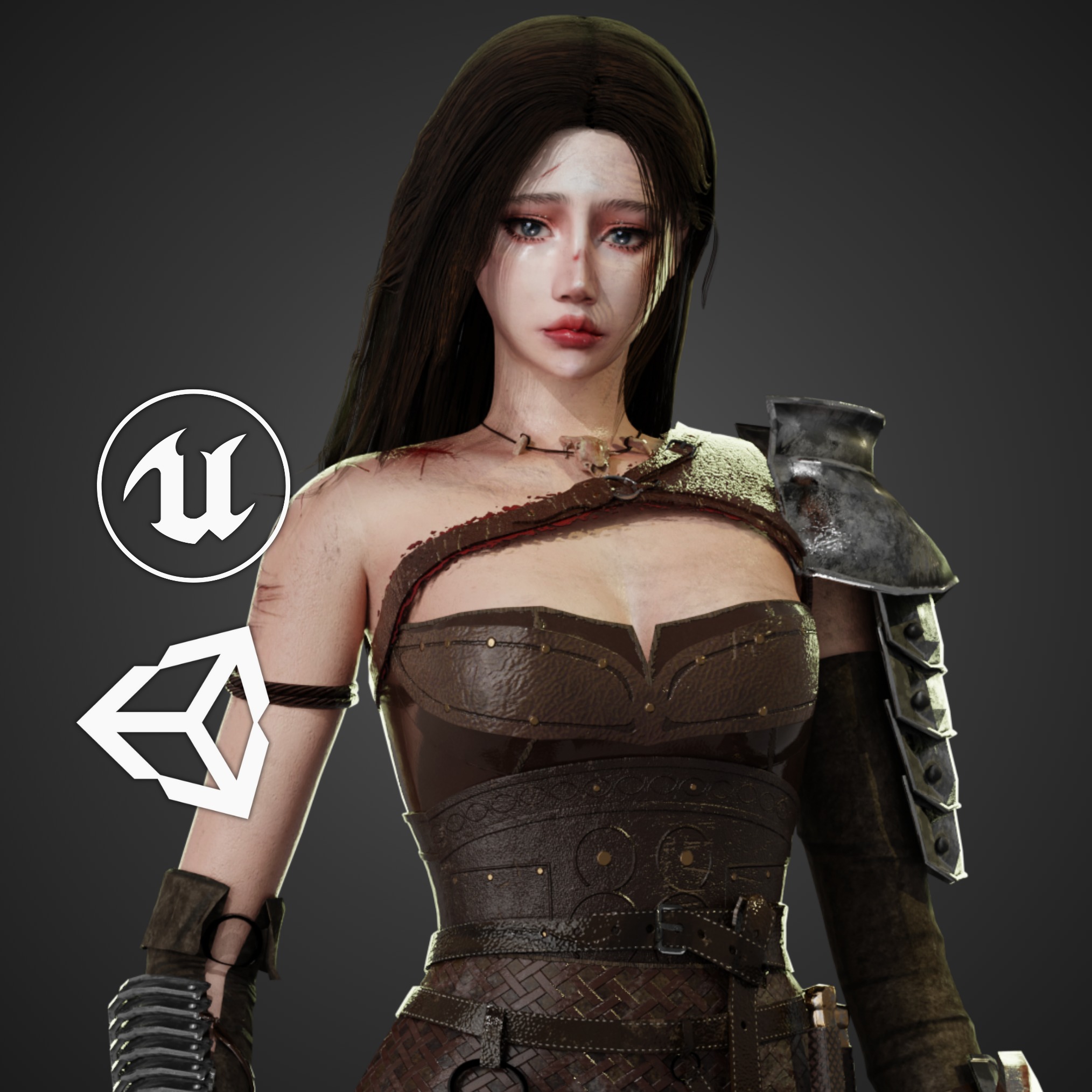 Warrior Woman - GameReady Low-poly 3D model_10